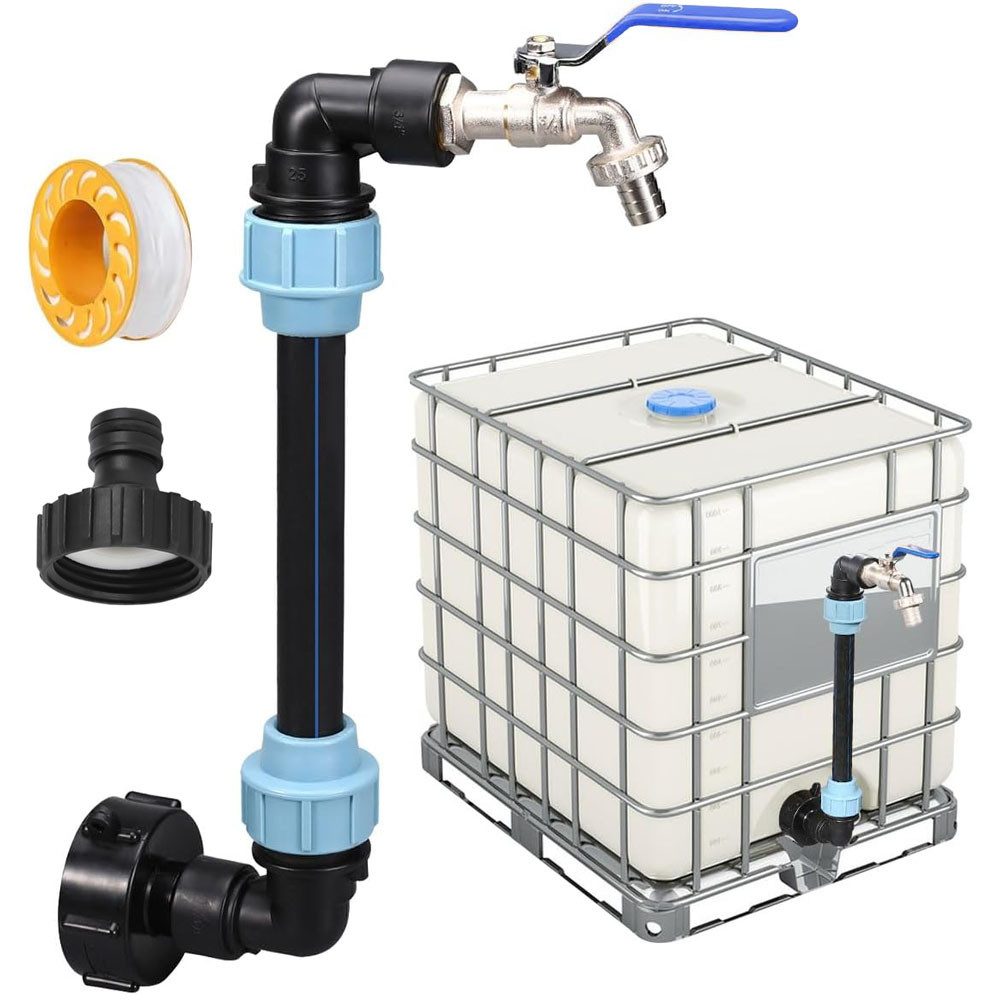 PRIISF Regentonne IBC Regenwassertank Regentanks Adapter Schwanenhals Messing Wasserhahn, 1000 l, (IBC Tank Regentonne Öltank Verbinder, Grobgewinde S60x6 Auslaufhahn Absperrhahn), IBC Tanks Container Schlauchverschraubung