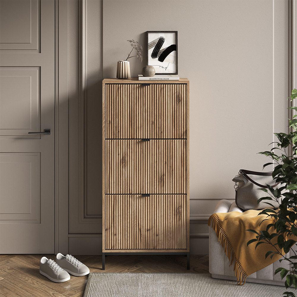 Vicco Schuhkipper Eliza, Viking Oak, 60 x 130 cm mit 3 Klappschubladen günstig online kaufen