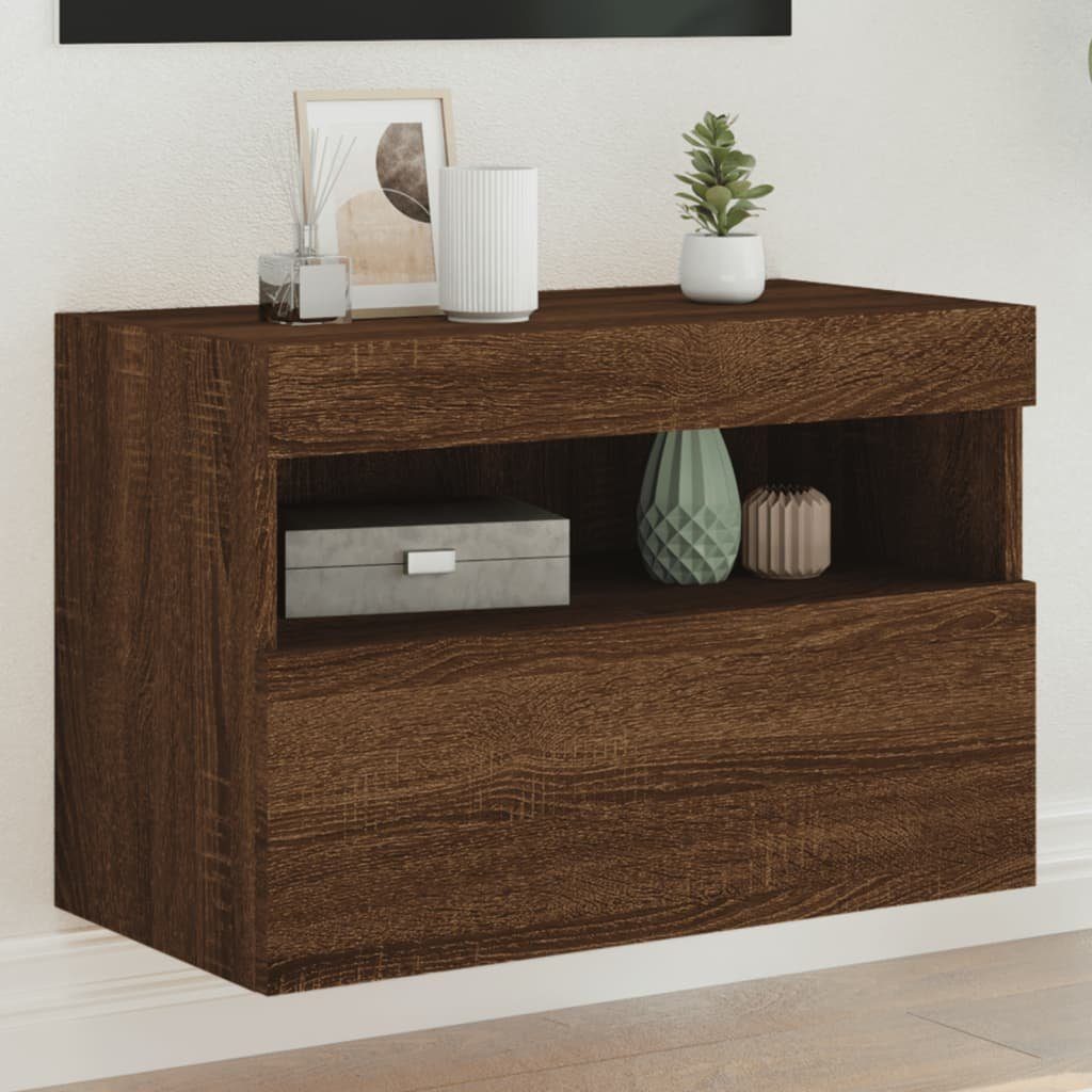vidaXL TV-Wand TV-Wandschrank mit LED-Leuchten Braun Eichen-Optik 60x30x40 cm, (1-St)