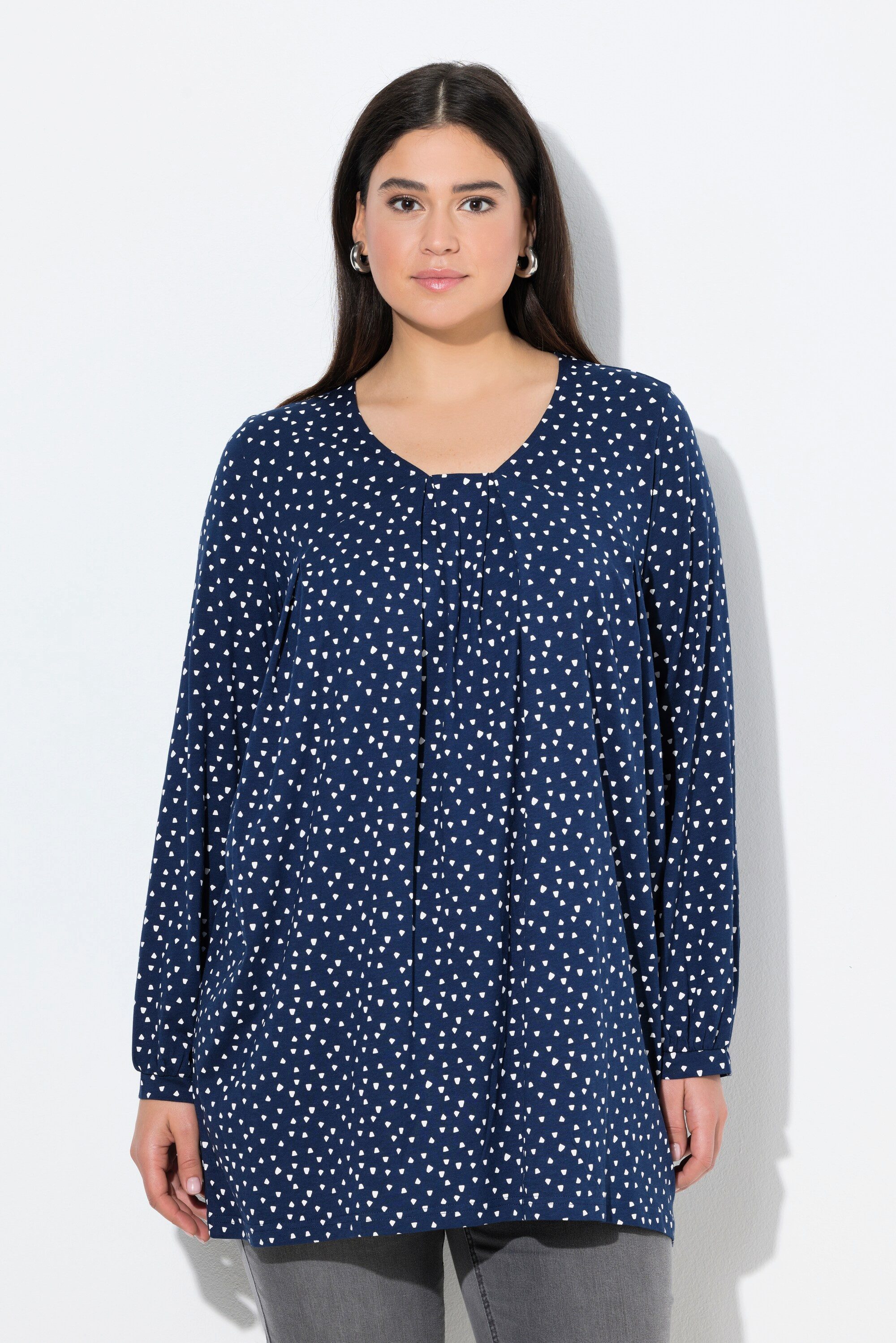 Ulla Popken T-Shirt Shirt Zierfalten A-Linie Carree-Ausschnitt Langarm günstig online kaufen