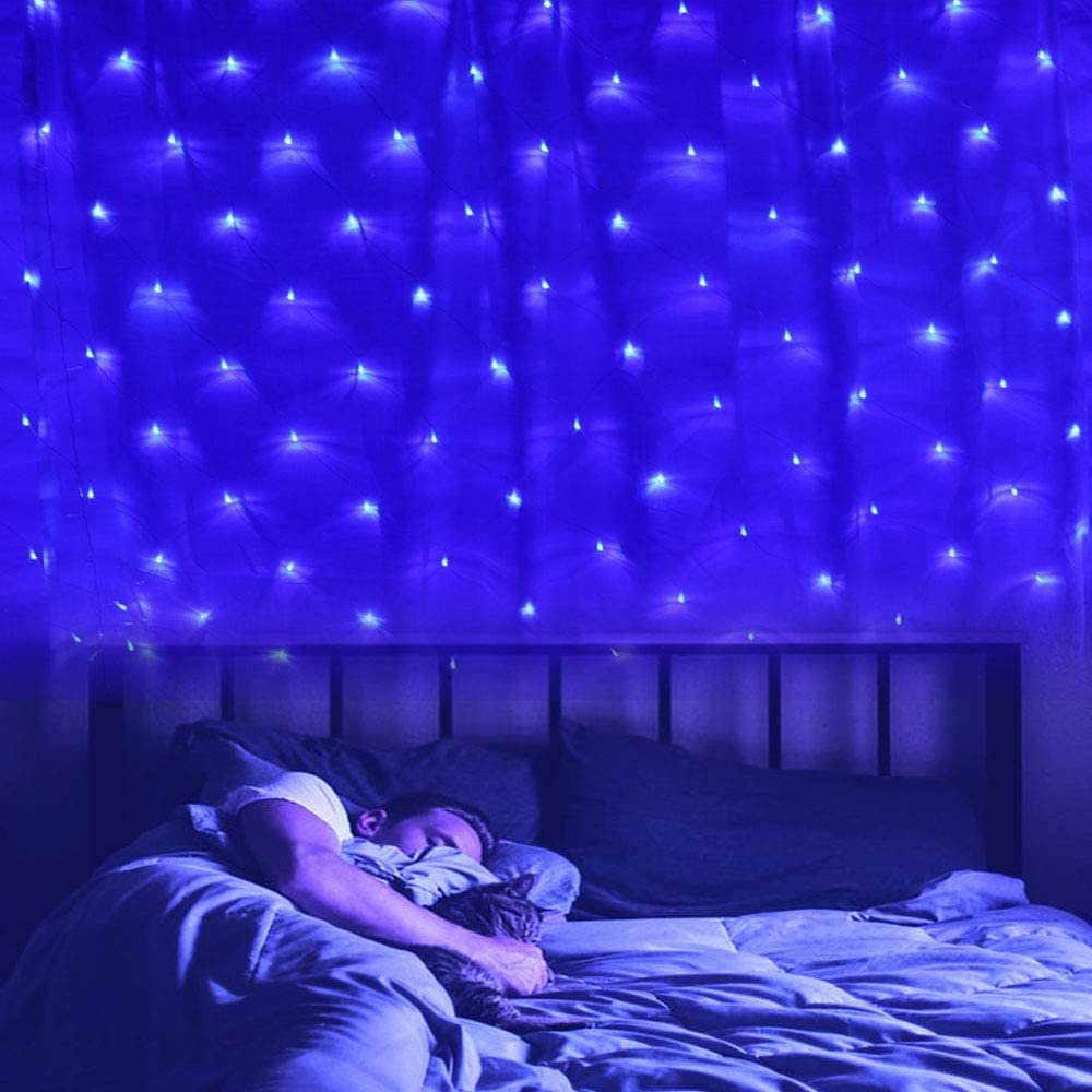 Sunicol LED Solarleuchte 1.5x1.5M/3x2M, Solar LED String Light,Wasserdichte Lichterkette, Warmes Weiß, Weiß, Multicolor, Blau, mit 8 Modi,für Haus Gärten Hinterhof Patio Landschaft