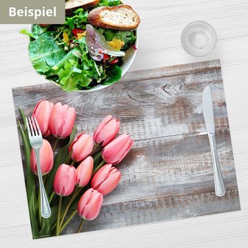 Platzset, Tischset Frühling, Ostern & Blumen - Rosarote Tulpen, Tischsetmacher, (aus Naturpapier in Aufbewahrungsmappe für tolles Ambiente, 12-St., 44 x 32 cm / rosa), Tischdeko Made in Germany