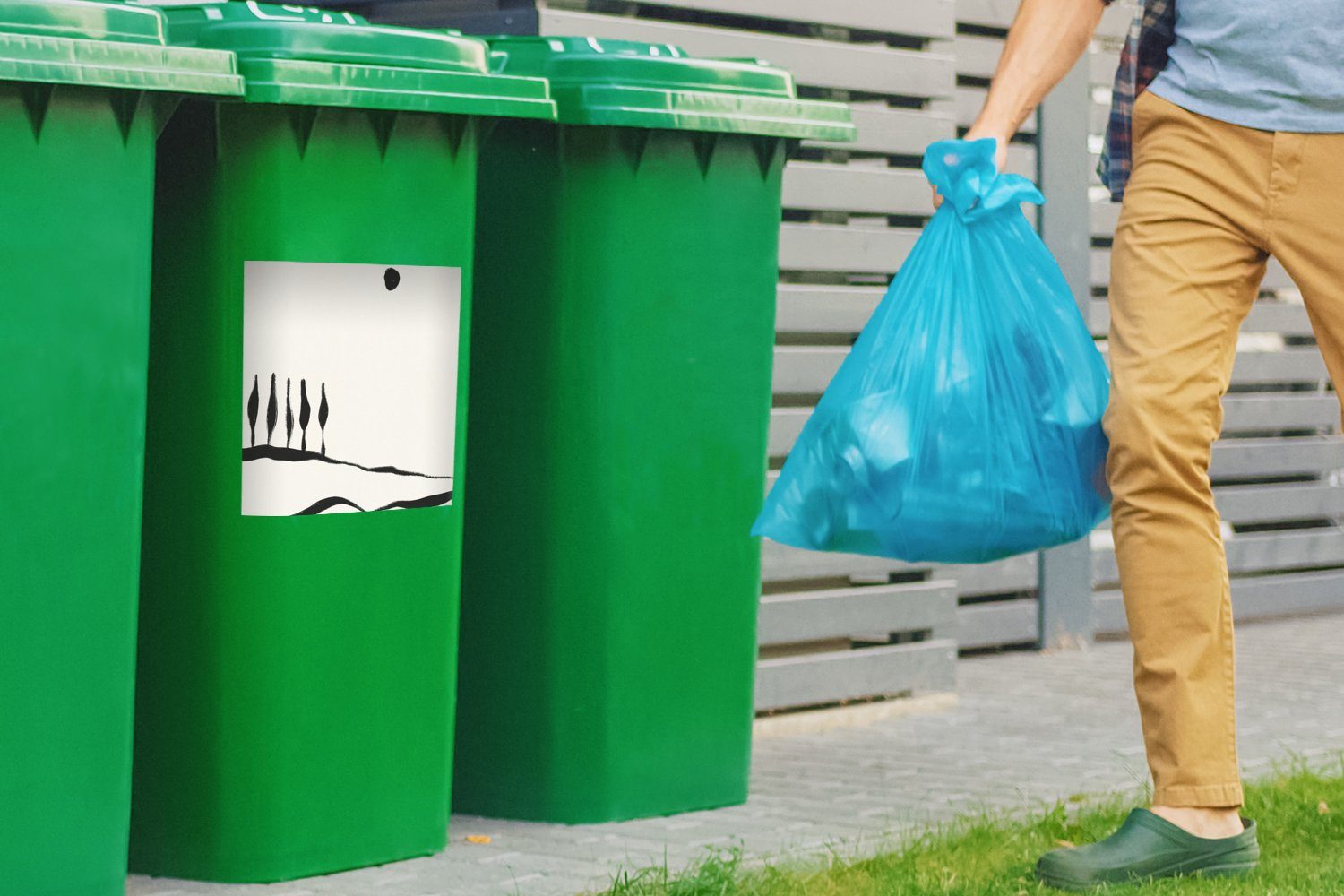 Mülleimer-aufkleber, - Landschaft St), Sticker, weiß MuchoWow Wandsticker (1 - Schwarz Abstrakt Mülltonne, Abfalbehälter Container, und