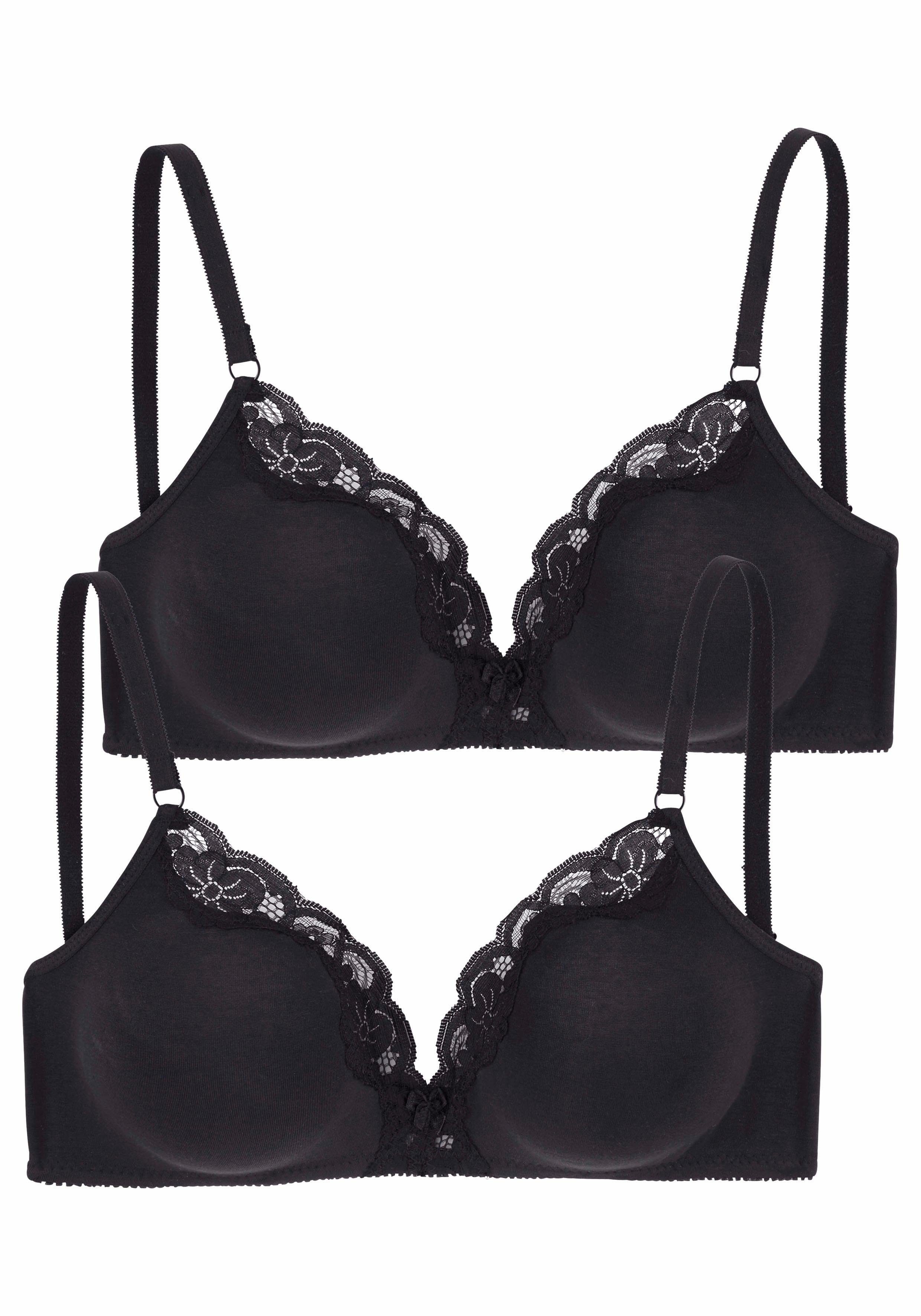 Dessous Spitze, mit Bügel Stück) Bralette-BH (Packung, Baumwolle 2 petite fleur aus ohne Basic 2xschwarz