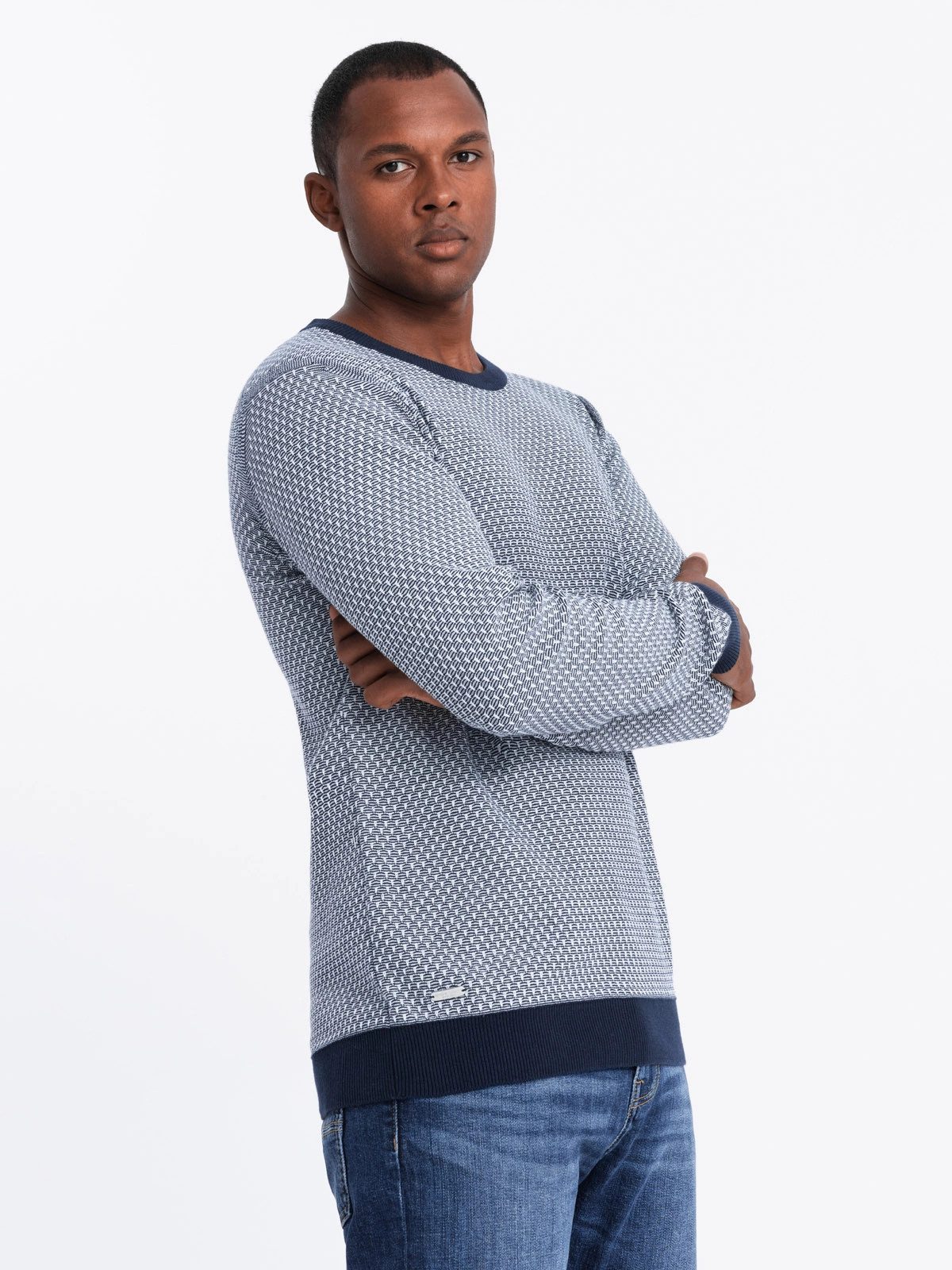 OMBRE Rundhalspullover Herren RELAXED FIT gemusterter Strickpullover günstig online kaufen