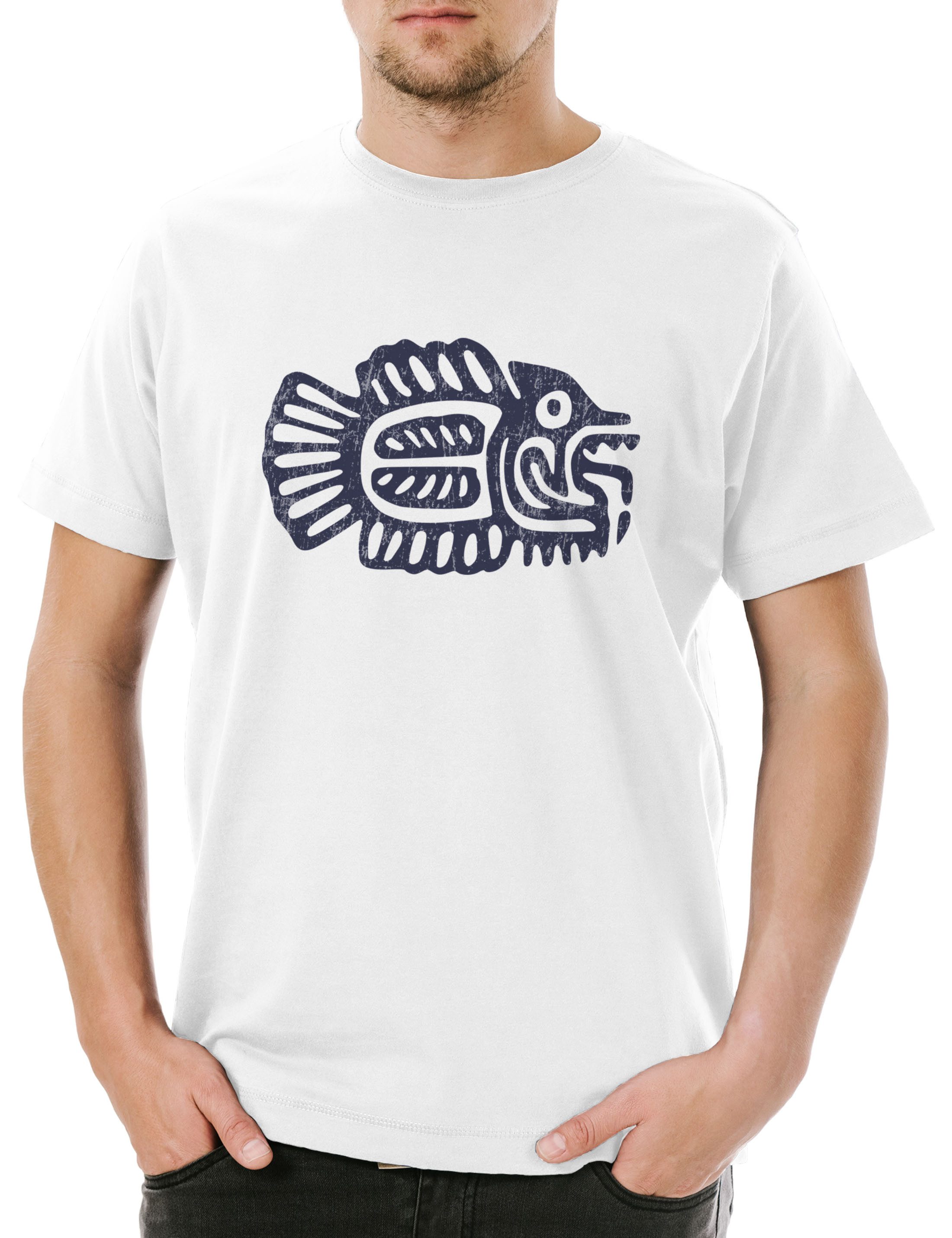 Print-Shirt Inca Fish Herren T-Shirt Inka Maya Mayans Mayas Tattoo Atzteken