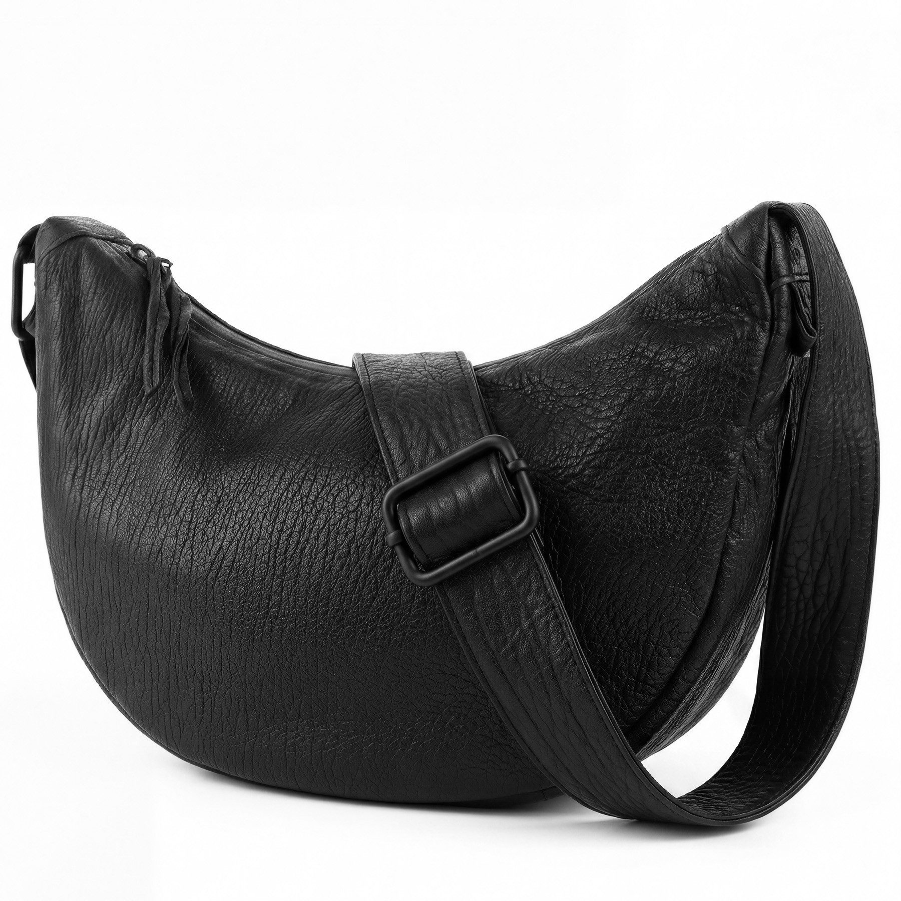 FEYNSINN Umhängetasche echt Leder Moon Bag LYKKE Schultertasche schwarz Handtasche, Moonbag Echtleder für Damen, Umhängetasche schwarz Jumbo Leder – Bild 3 von 5