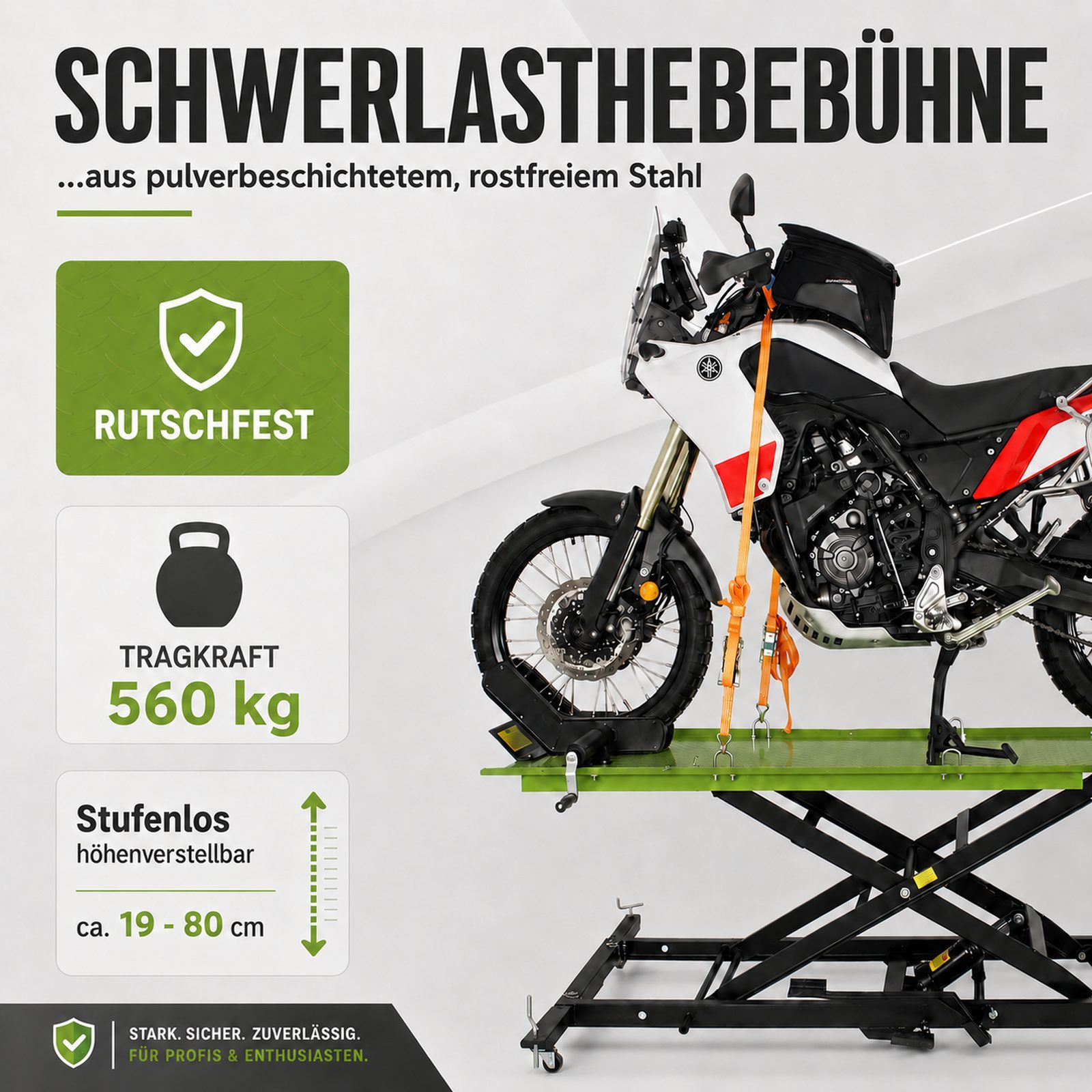 TRUTZHOLM Hydraulikheber Motorradhebebühne hydraulisch 560 kg Breite 60 cm Scherenheber Heber, Stufenloses Heben, kompakt verstaubar