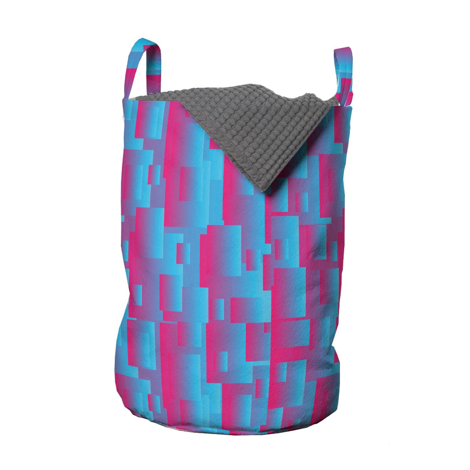 Abakuhaus Wäschesäckchen Wäschekorb mit Griffen Kordelzugverschluss für Waschsalons, Blau Und Pink modernes Quadrat