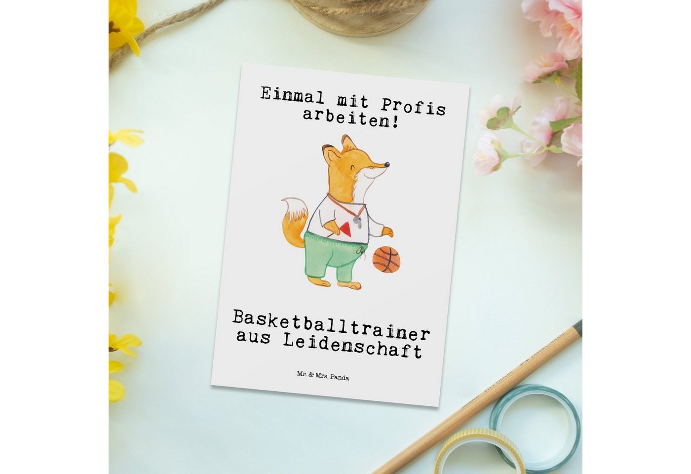 Thumbnail - Mr. & Mrs. Panda Postkarte Basketballtrainer Leidenschaft - Weiß - Geschenk, Firma, Verein, Kart, Witzige Sprüche