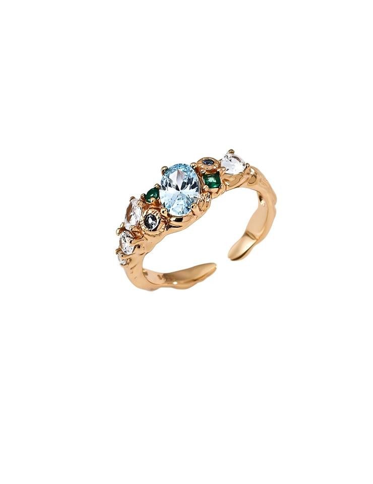 Silberring S925 Silber Ring mit Zirkonia,Vintage-Gold,18K vergoldet,Damenring