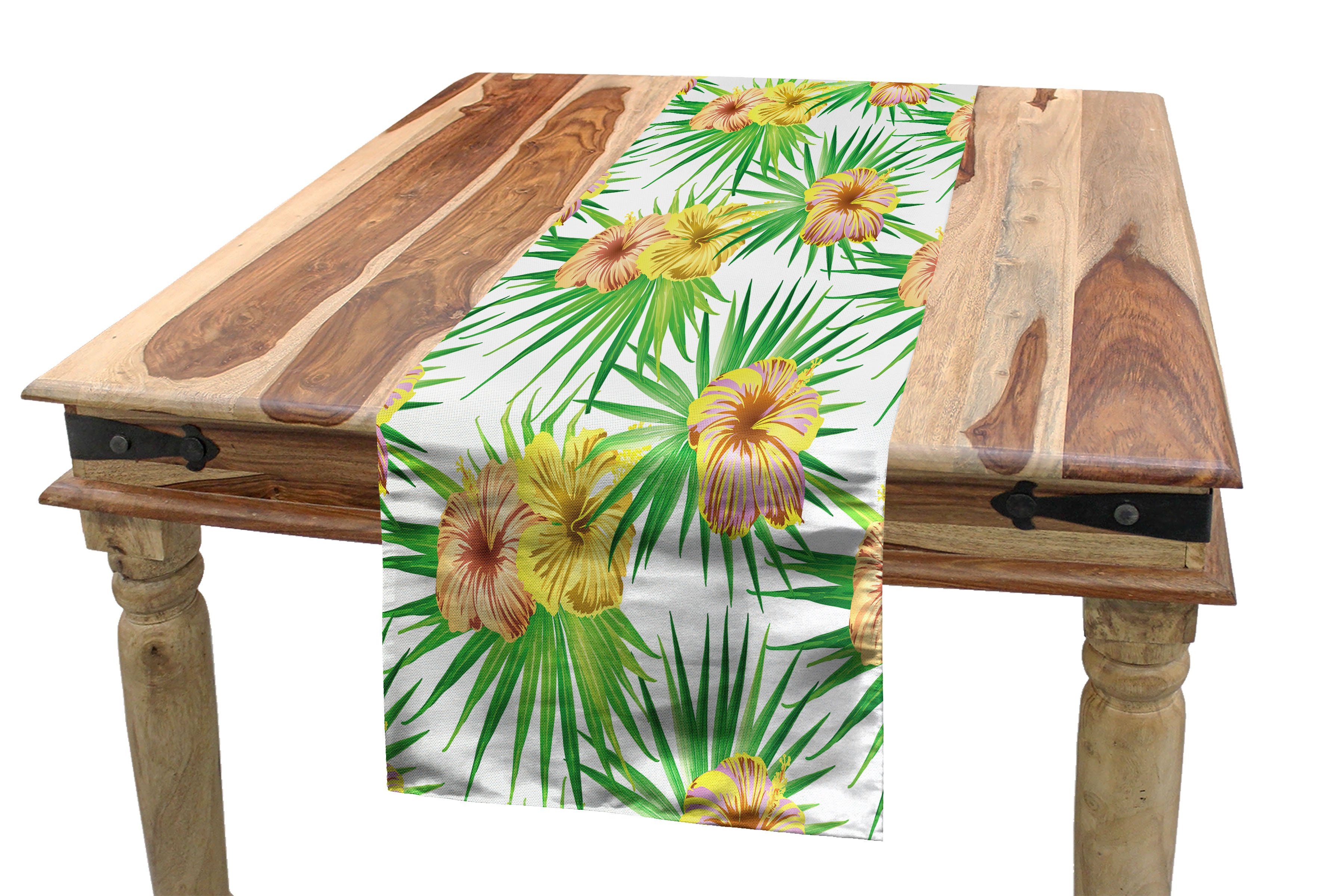 Tischläufer, Hibiskus Äquatorial-Blumenblätter Esszimmer Dekorativer Küche Tischläufer Rechteckiger Abakuhaus