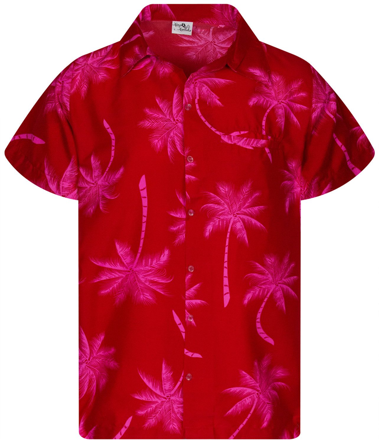 King Kameha Hawaiihemd Palmshadow Funky Hawaii-Hemd Herren Kurzarm Front-Tasche Sommerhemd