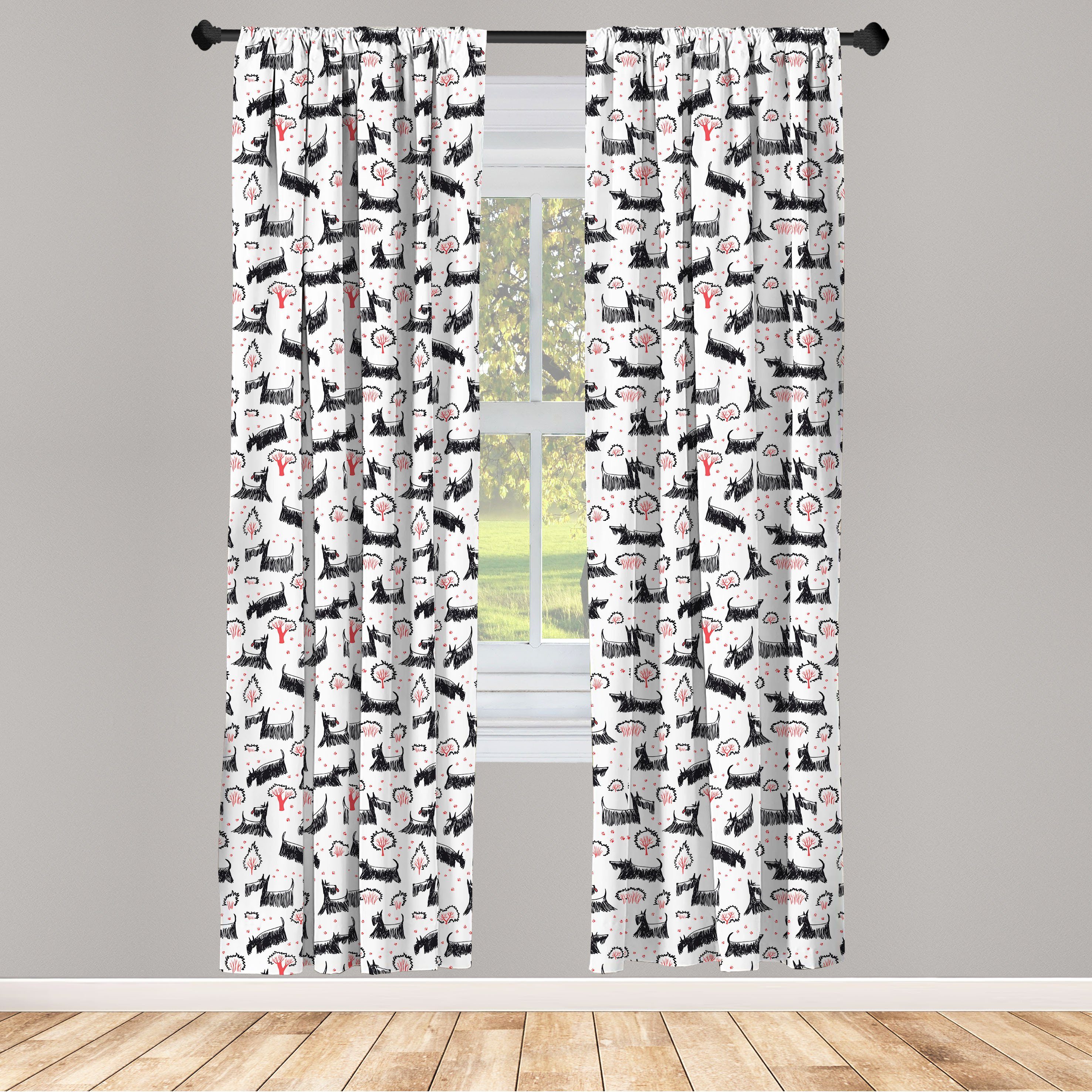 Gardine Vorhang für Wohnzimmer Schlafzimmer Dekor, Abakuhaus, Microfaser, Scottie Dog Handgezeichnete Hunderassen