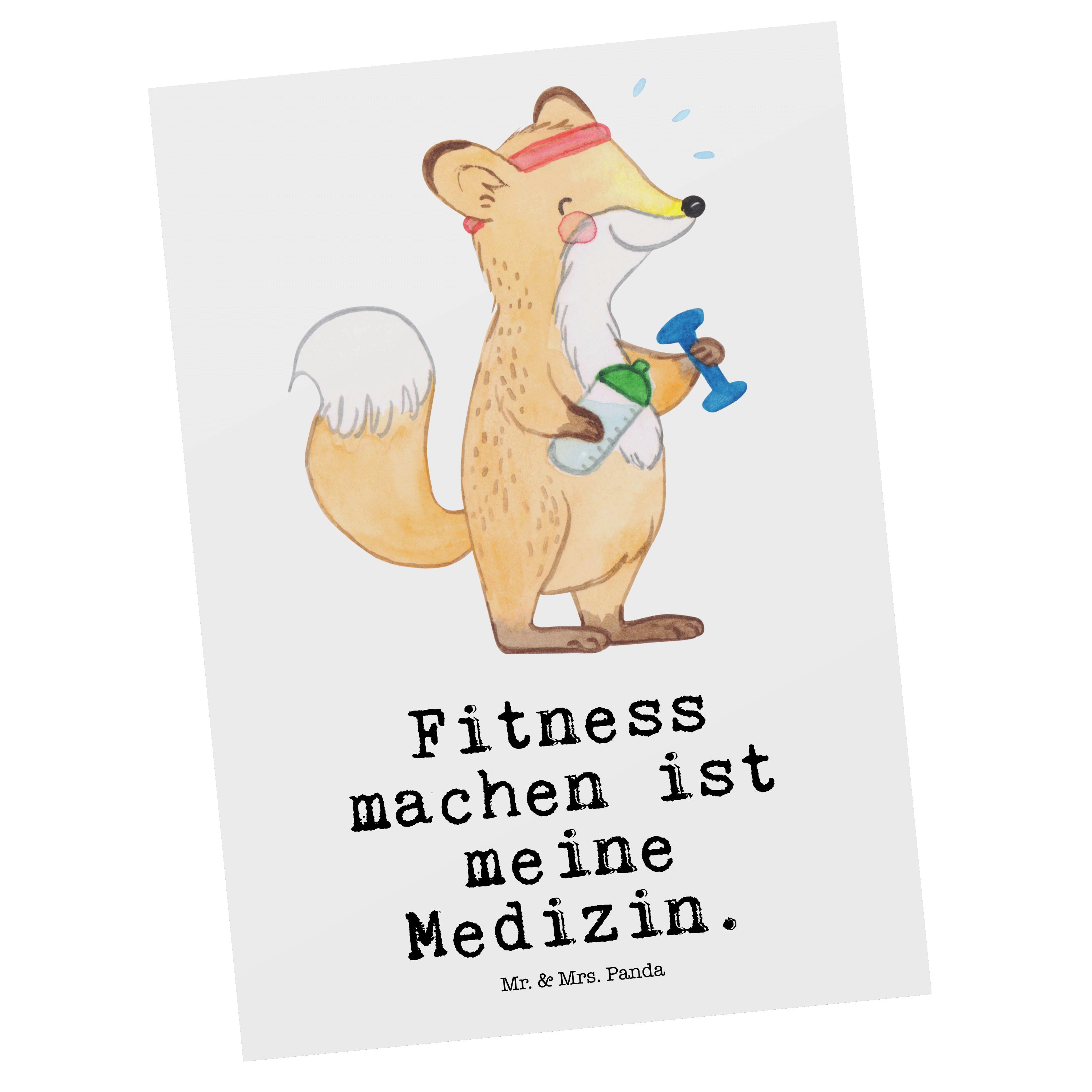 Mr. & Mrs. Panda Postkarte Fuchs Fitness Medizin - Weiß - Geschenk, Sportclub, Gewinn, Auszeichn