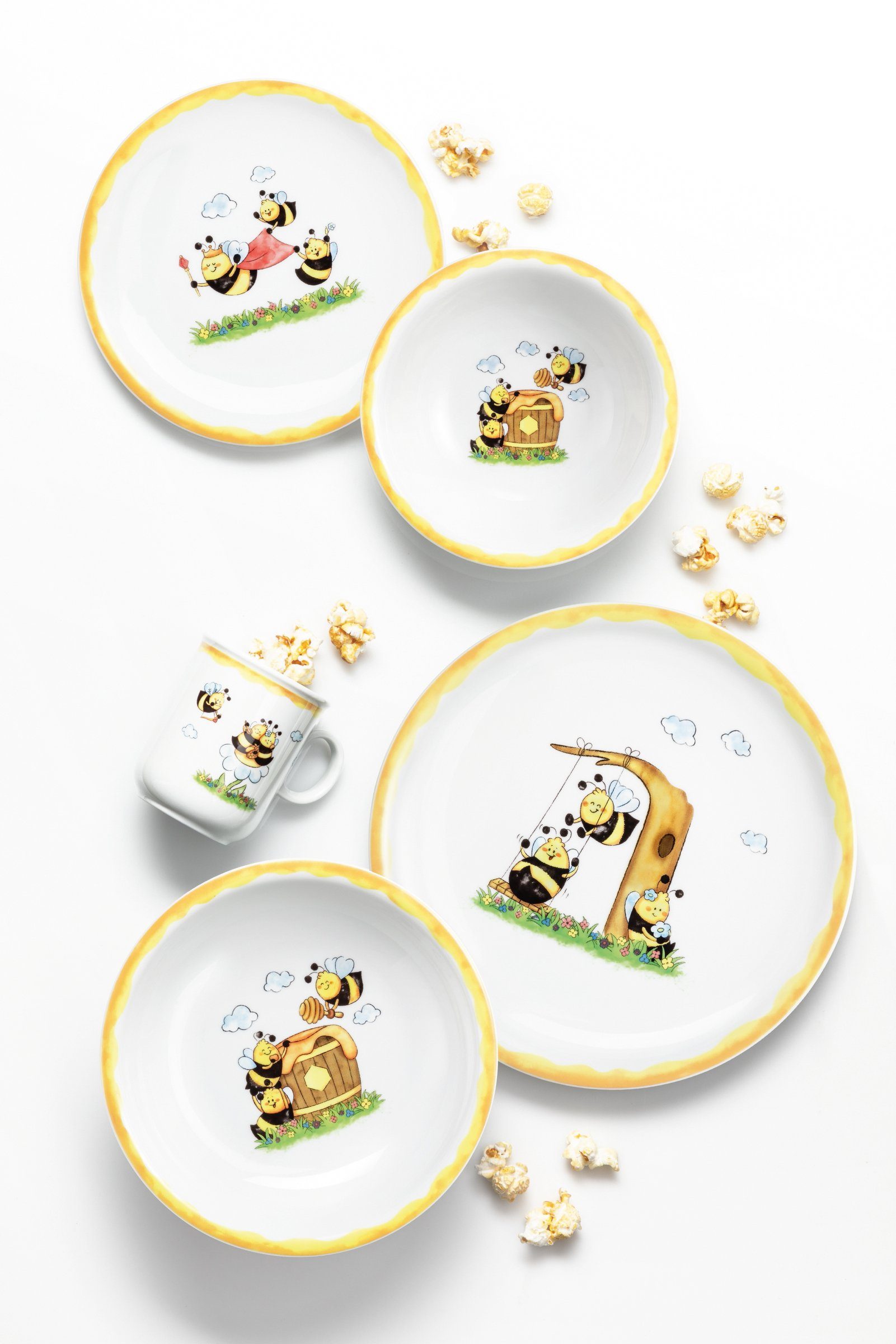 Seltmann Weiden Kindergeschirr-Set Compact Fleißige Bienchen (3-tlg), 1 Personen, Porzellan, Teller, Schüssel, Becher, Made in Germany, 3 Teile, für 1 Person