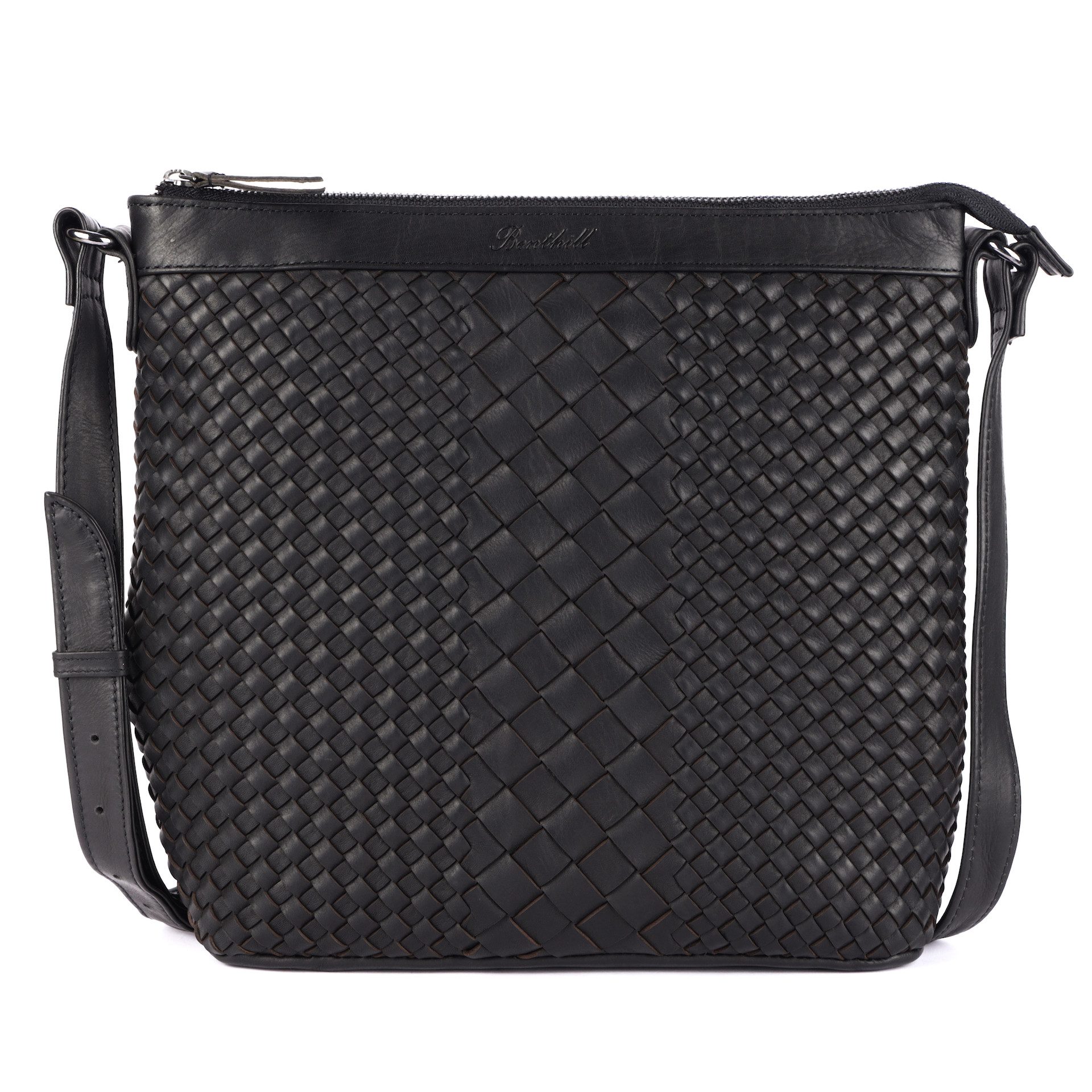 Benthill Umhängetasche Damen Echt Leder Umhängetasche Vintage Handtasche geflochtenem Muster, Schultergurt / Umhängegurt Reißverschlussfach