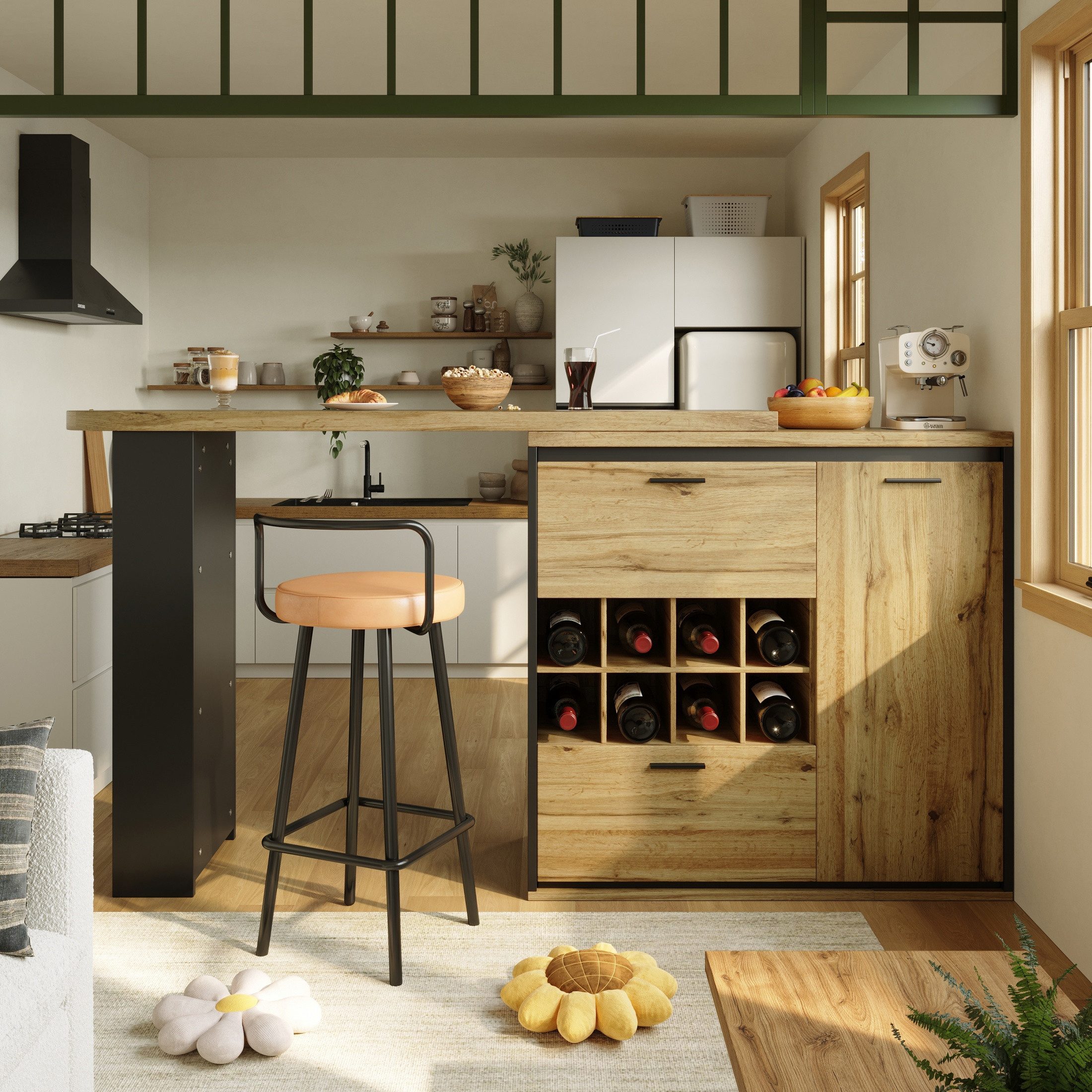 autolock Bartisch Ausziehbarer Esstisch Tisch Küchentisch ausziehbar bis 220 cm (138x39x105 cm), für Küche und Wohnzimmer, Tischplatte mit Holzmaserung