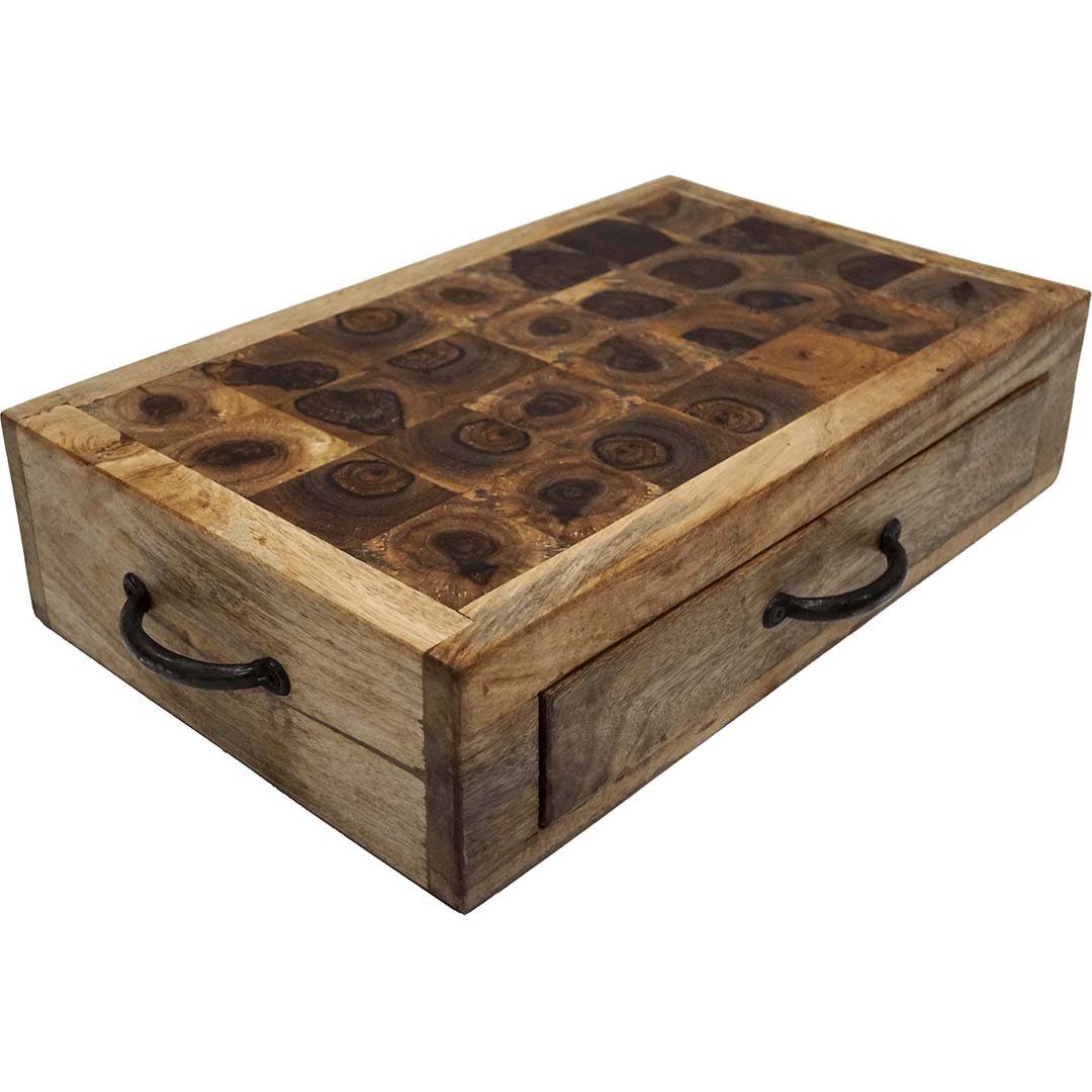 Trademark Living Schneidebrett Food Schneidebrett mit Schublade, Holz, (1-St), patiniert