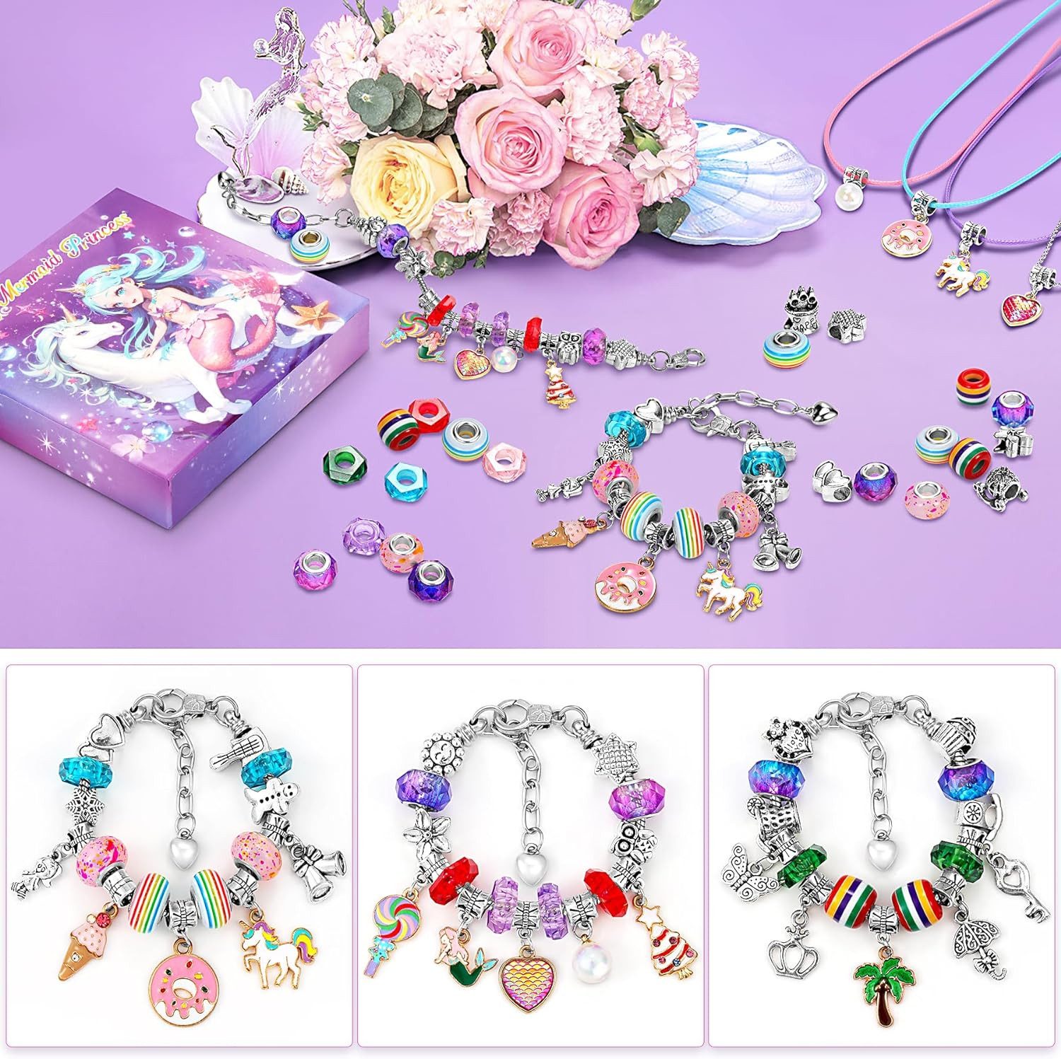 POPOLIC Schmuckset Geschenke für Mädchen, Schmuck Basteln Mädchen (Einschulung Mädchen Bastelset Kinder Armbänder Selber Machen Spielzeug Ostergeschenke, 1-tlg), Mädchen Geschenke 5 6 7 8 9 10 11 12 13 Jahre