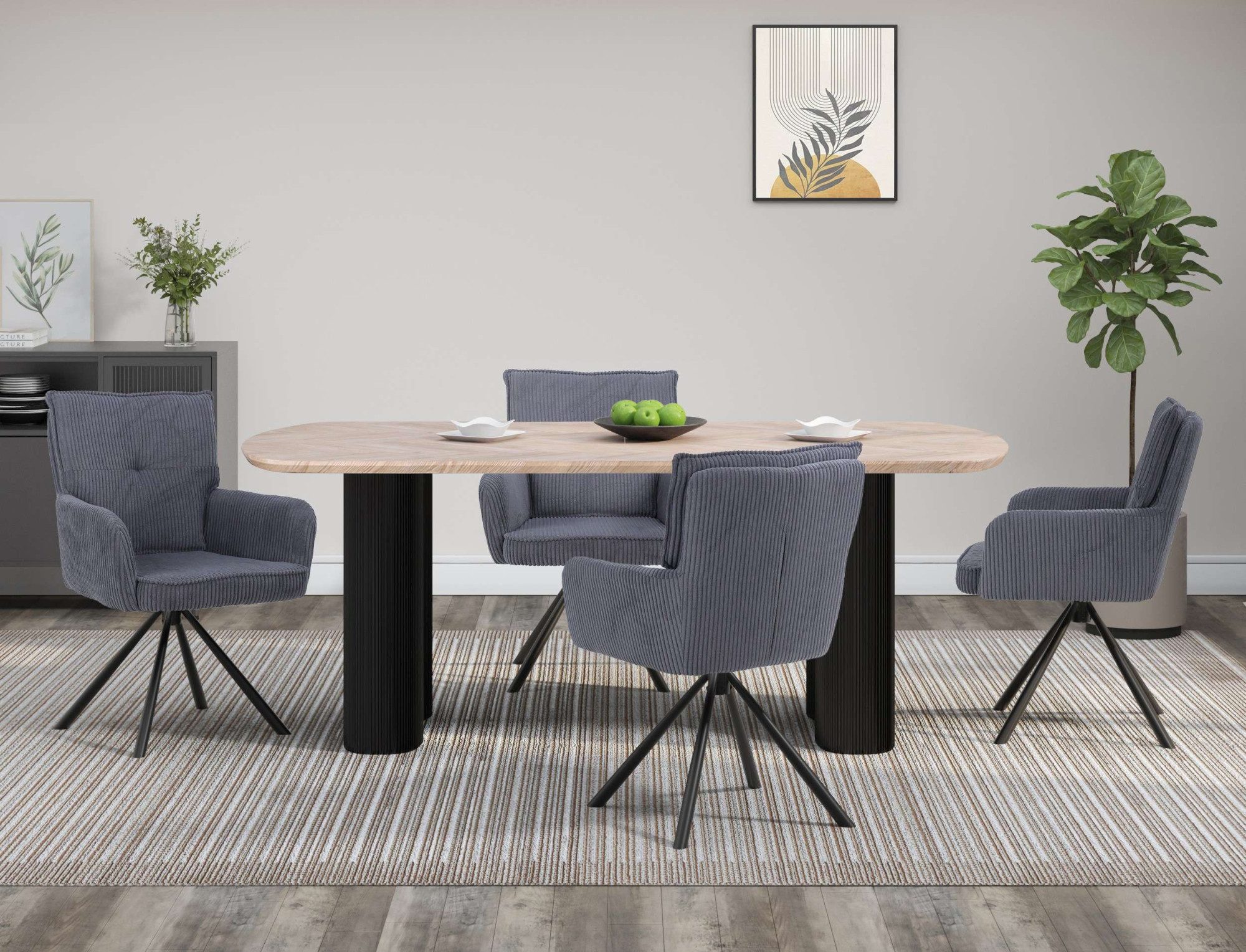 OTTO home Esstisch Bessonville, Tischplatte in Fischgrätoptik, Beine mit Ri günstig online kaufen