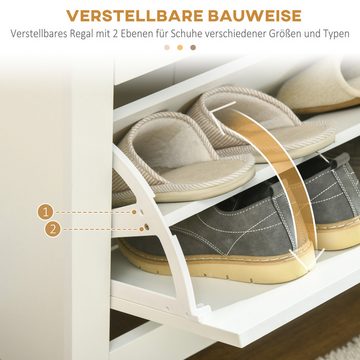 HOMCOM Schuhschrank Schuhregal mit 3 Klappen für 18 Paar Schuhe (Schuhständer, 1-St., Schuhkipper) für Flur, Eingangsbereich Weiß+Natur 72 x 26 x 112 cm