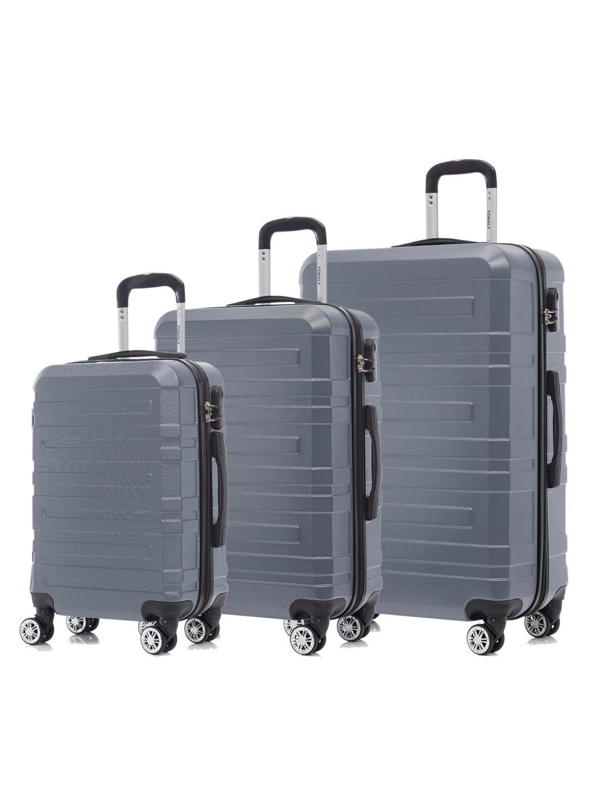 YONSLY Trolleyset Hartschalen-Reisekoffer Trolley Rollkoffer Gepäckset aus ABS, 4 Rollen, (Trolley-Set, 3 tlg., M, L & XL), vier Stellfüße zum seitlichen abstellen