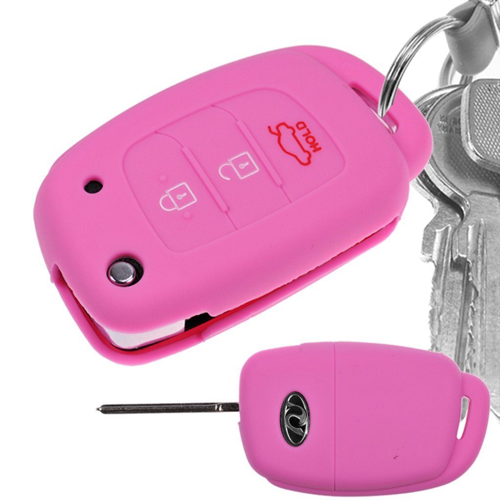 mt-key Schlüsseltasche Autoschlüssel Softcase Silikon Schutzhülle Rosa, für Hyundai i10 i20 Elantra i40 Sonata ix25 ix35 Tucson 3 Tasten
