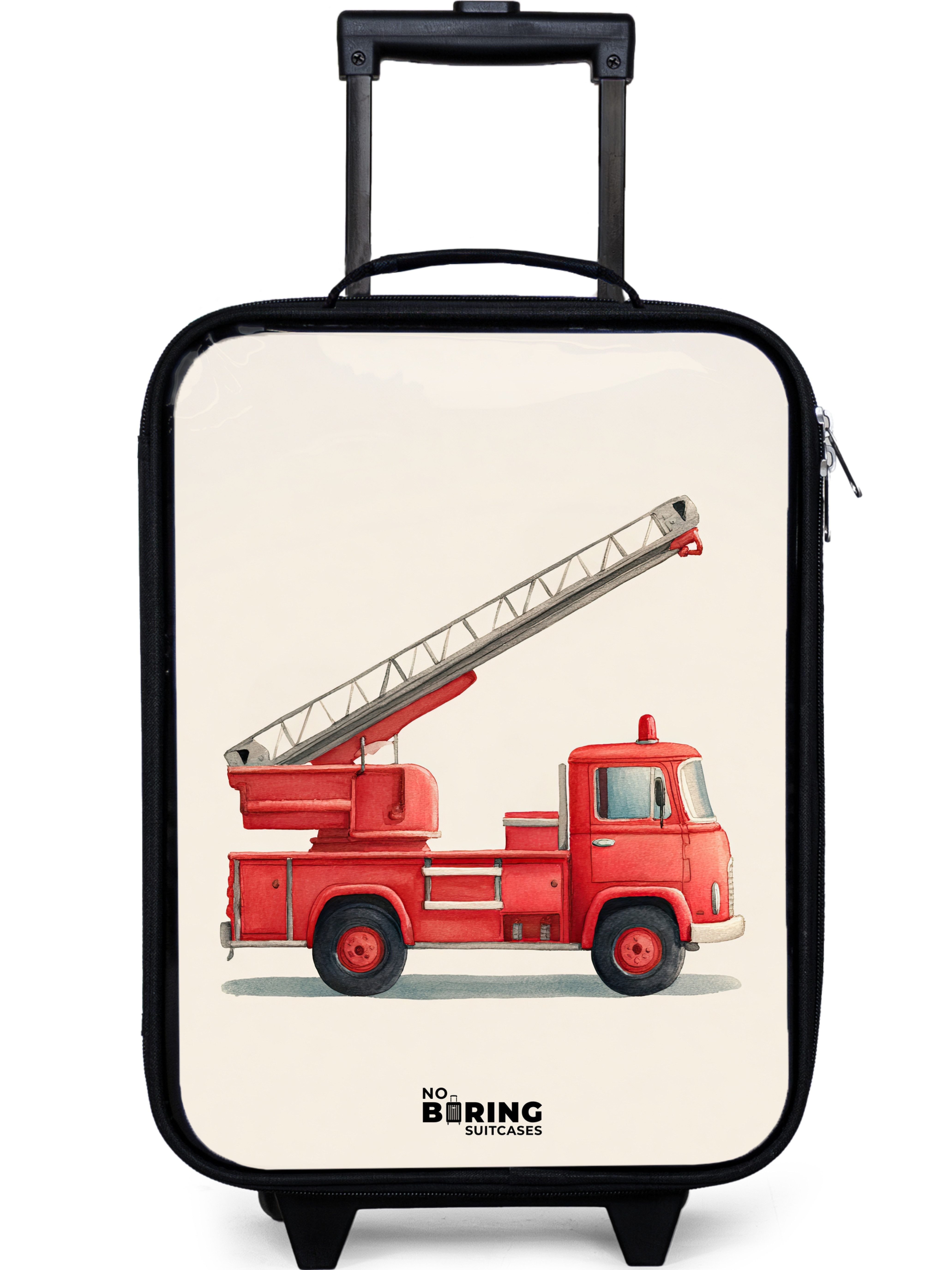 NoBoringSuitcases.com© Kinderkoffer mit leuchtende Räder - Feuerwehrauto - Signiert - Rot, 2 Rollen, Kinder Koffer Klein, Trolley Handgepäck, Reisekoffer
