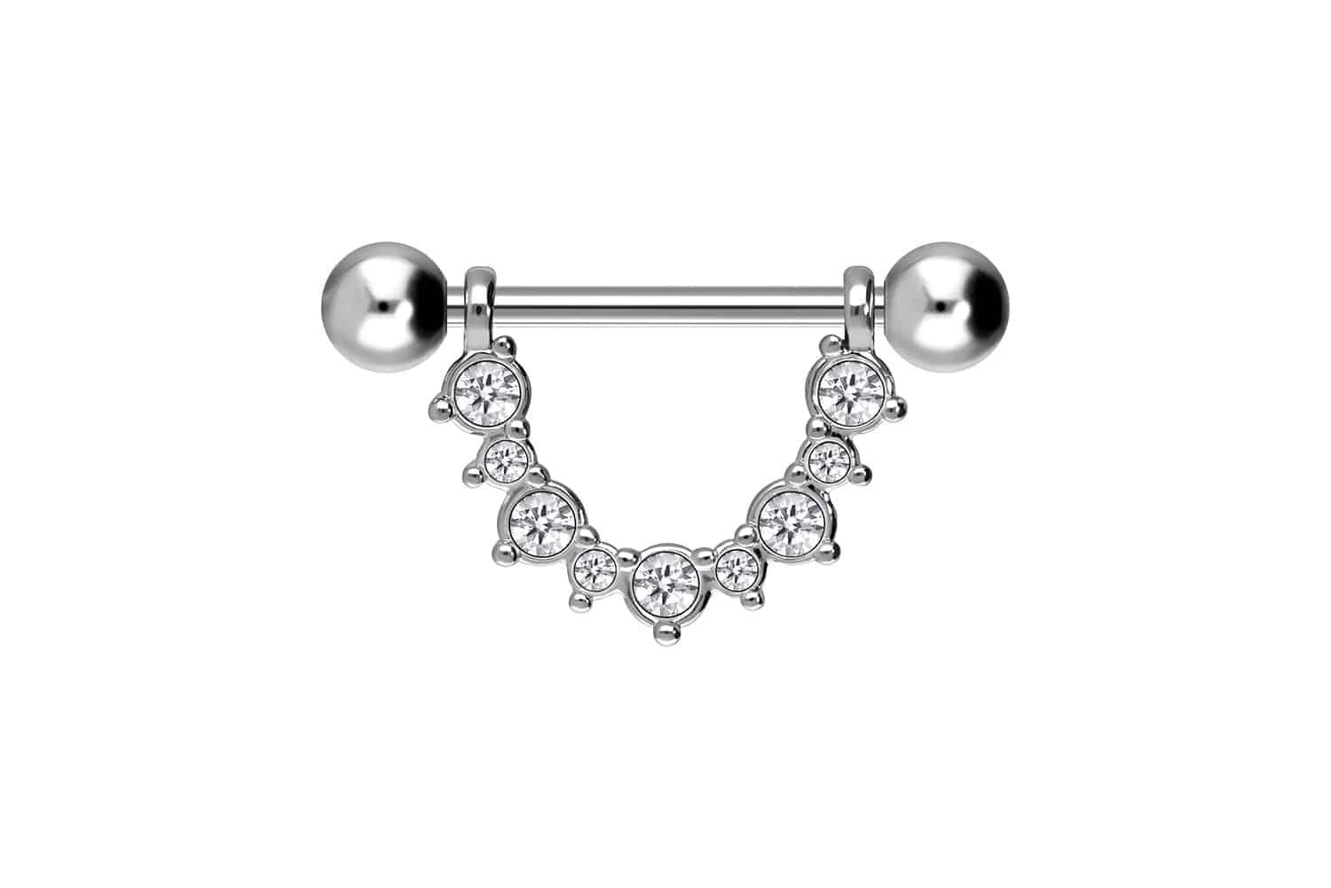 Piercing Barbell In Acciaio Chirurgico Con Sfera E Cristallo - Per Petto, Lingua E Orecchio, Colori E Misure A Scelta - Foto 7