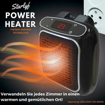 Starlyf Heizlüfter Power Heater, 800 W, Wandheizgerät, Steckdosen Mini Heizung, Timer