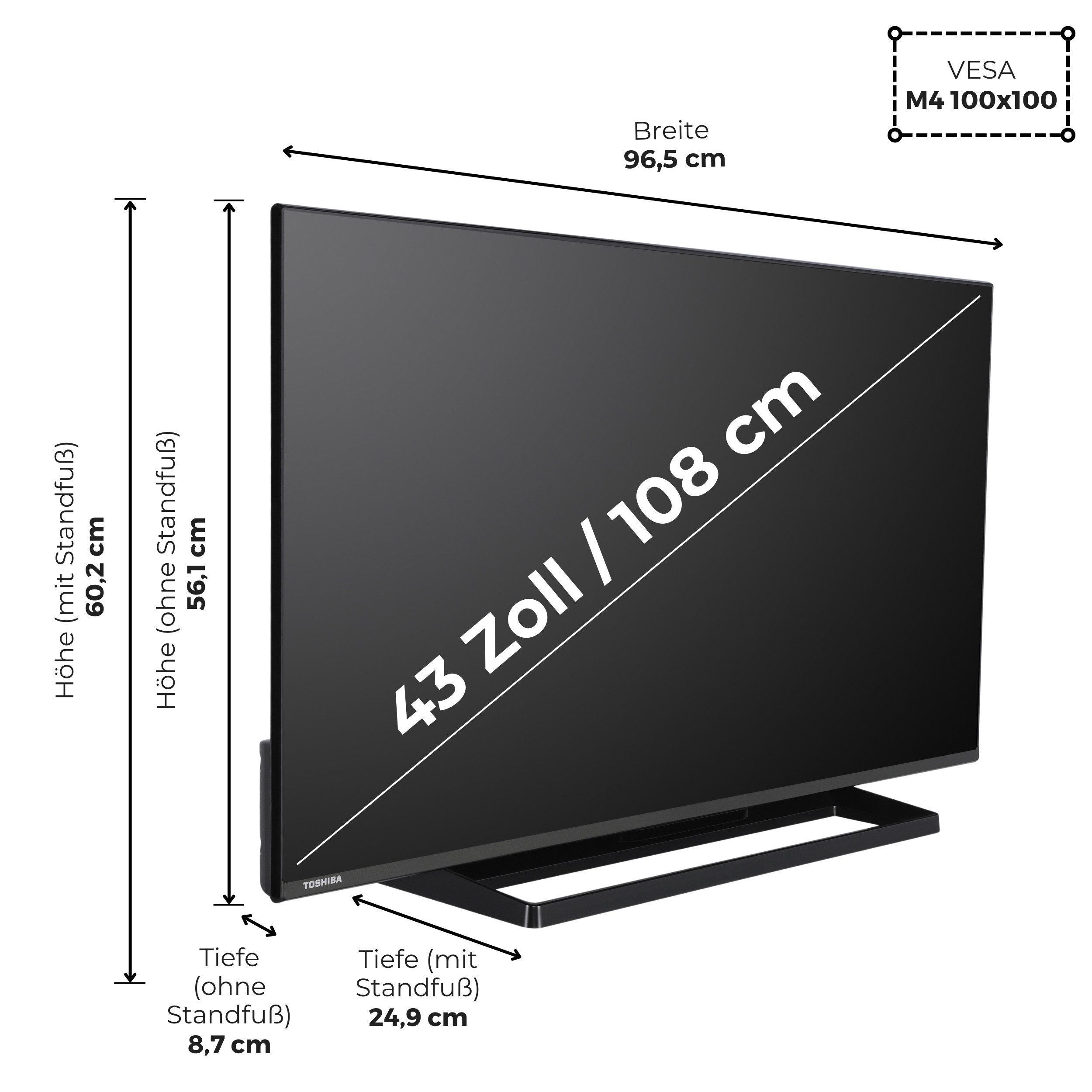 Toshiba 43UV3363DA LCD-LED Fernseher (108 cm/43 Zoll, 4K Ultra HD, VIDAA Smart TV, HDR, TRU Resolution, Triple-Tuner, VIDAA, Alexa-fähig)