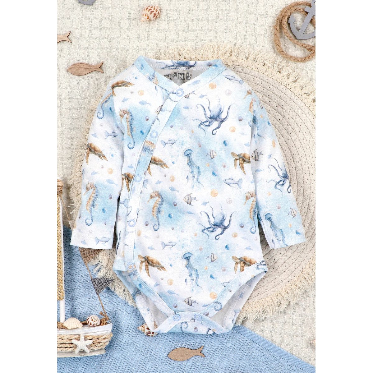 NINI Langarmwickelbody Meerestiere Unisex Kinder (1-tlg) Langarm Einteiler, Body, Longsleeve-Body, Bodysuit, Stretchbody