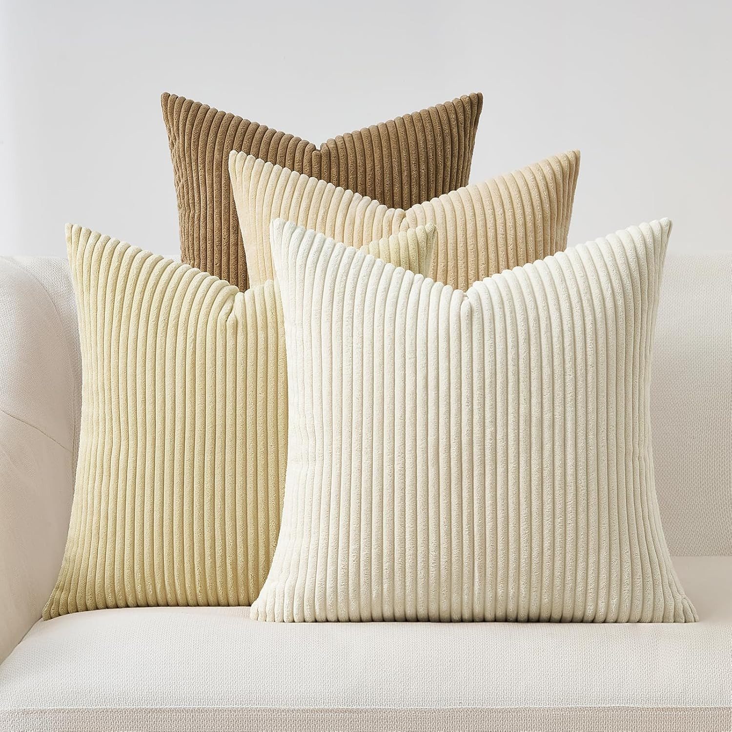 Topfinel Подушкиbezüge 4er Set Kordsamt, flauschig Farbverlauf, Gestreift, kissenhüllen 50x50 dekokissen Hellbeige sofakissenbezug couchkissen