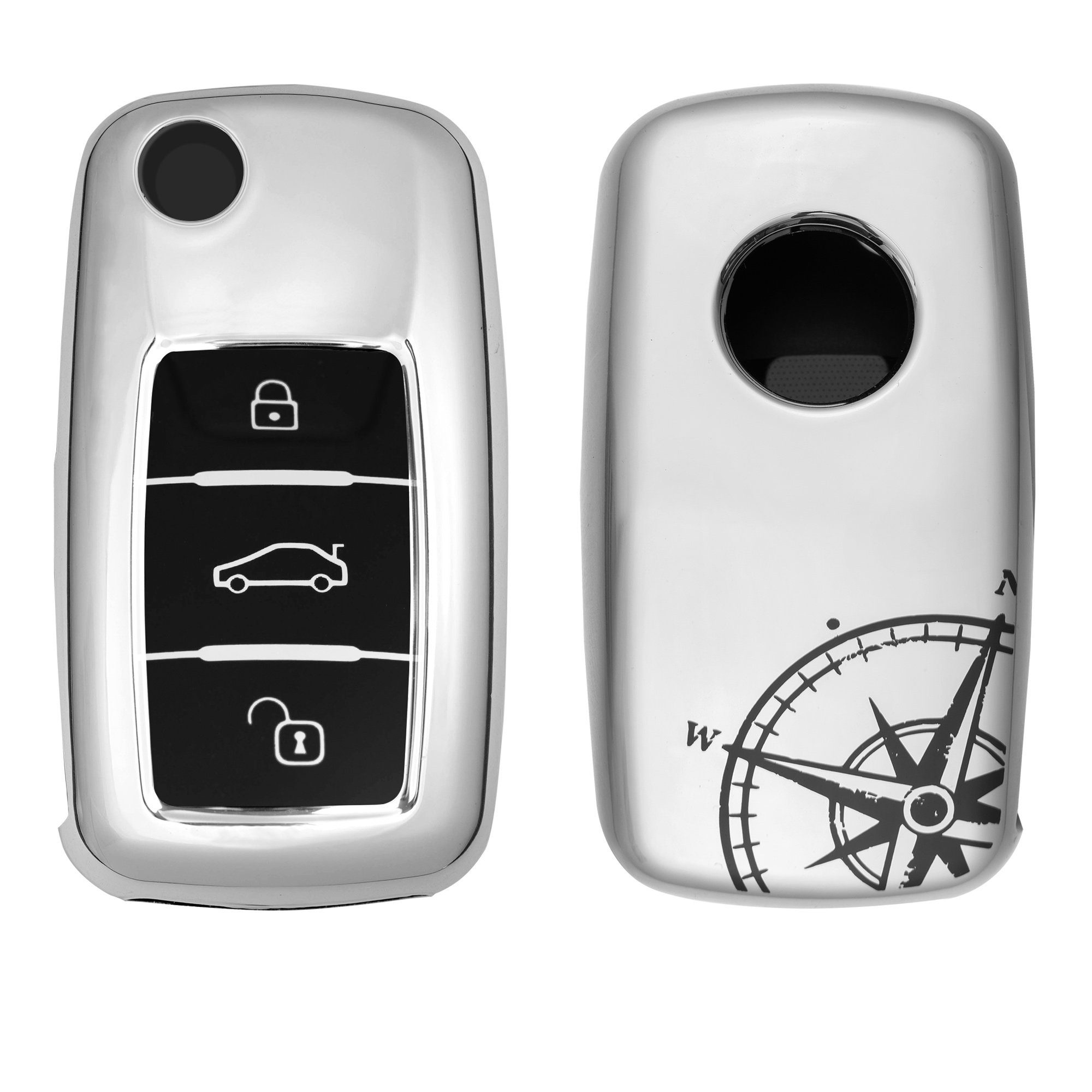 kwmobile Schlüsseltasche Autoschlüssel Hülle für VW Skoda Seat, TPU Schlüsselhülle Schwarz