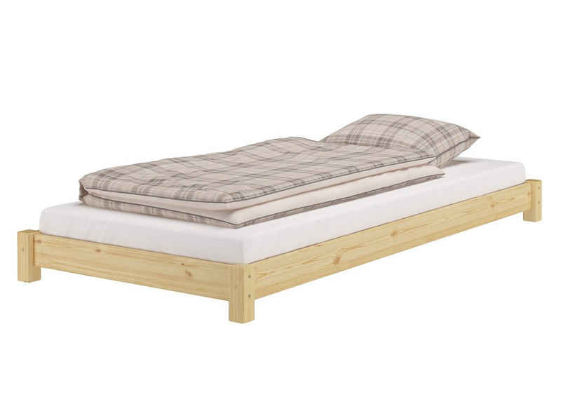 ERST-HOLZ Bett Schmales Futonbett Flachbett Einzelbett 80x200 Kiefer massiv, Kieferfarblos lackiert