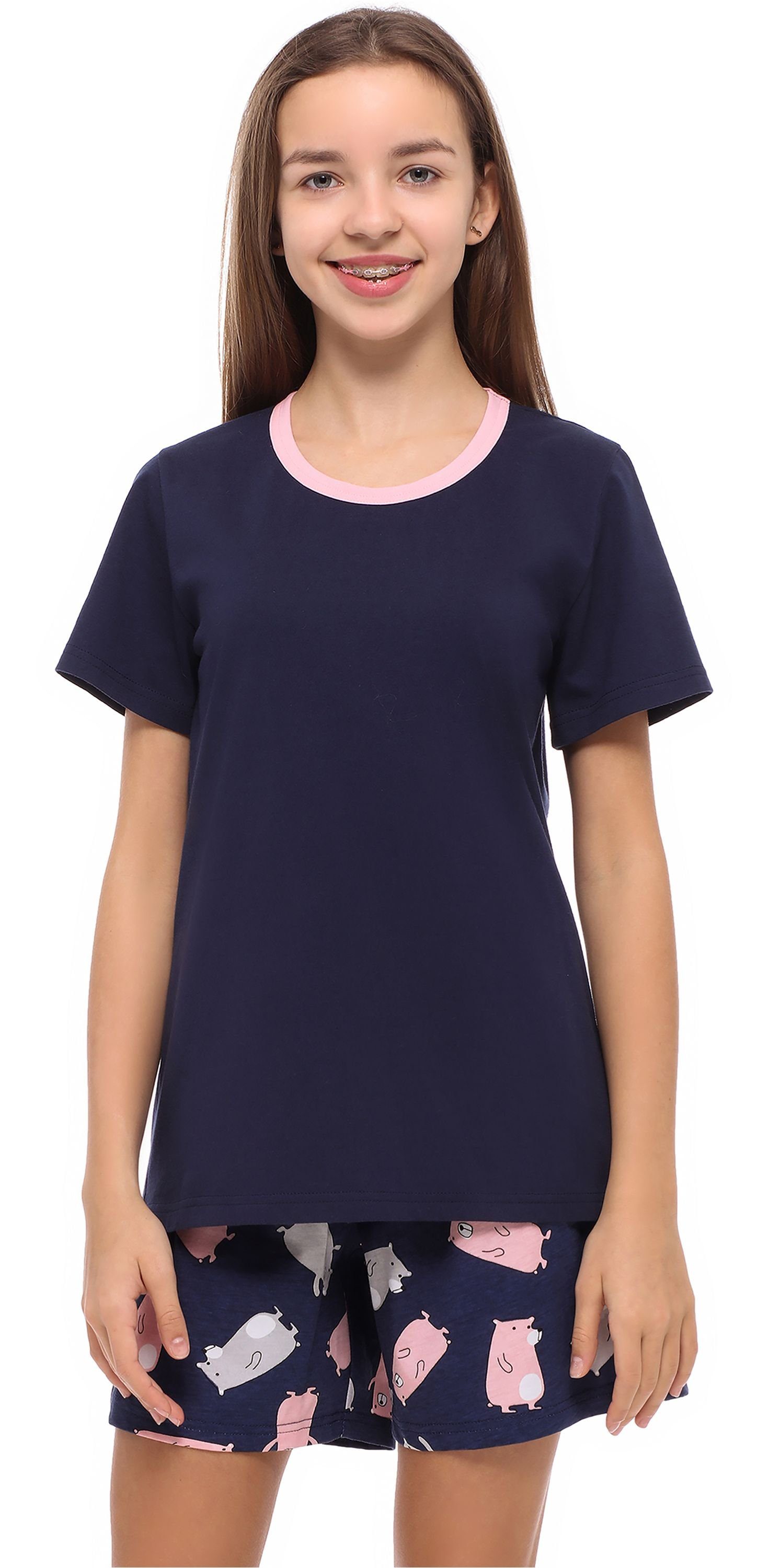 Jugend Style Marineblau/Teddybär MS10-239 Mädchen Schlafanzug Merry Schlafanzug