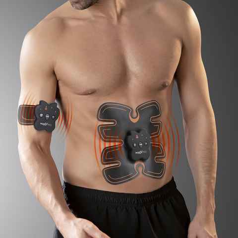 MAXXMEE EMS-Bauchmuskeltrainer Bauchtrainer & Armtrainer, (4-tlg), Muskelstimulations-Set schwarz/orange EMS