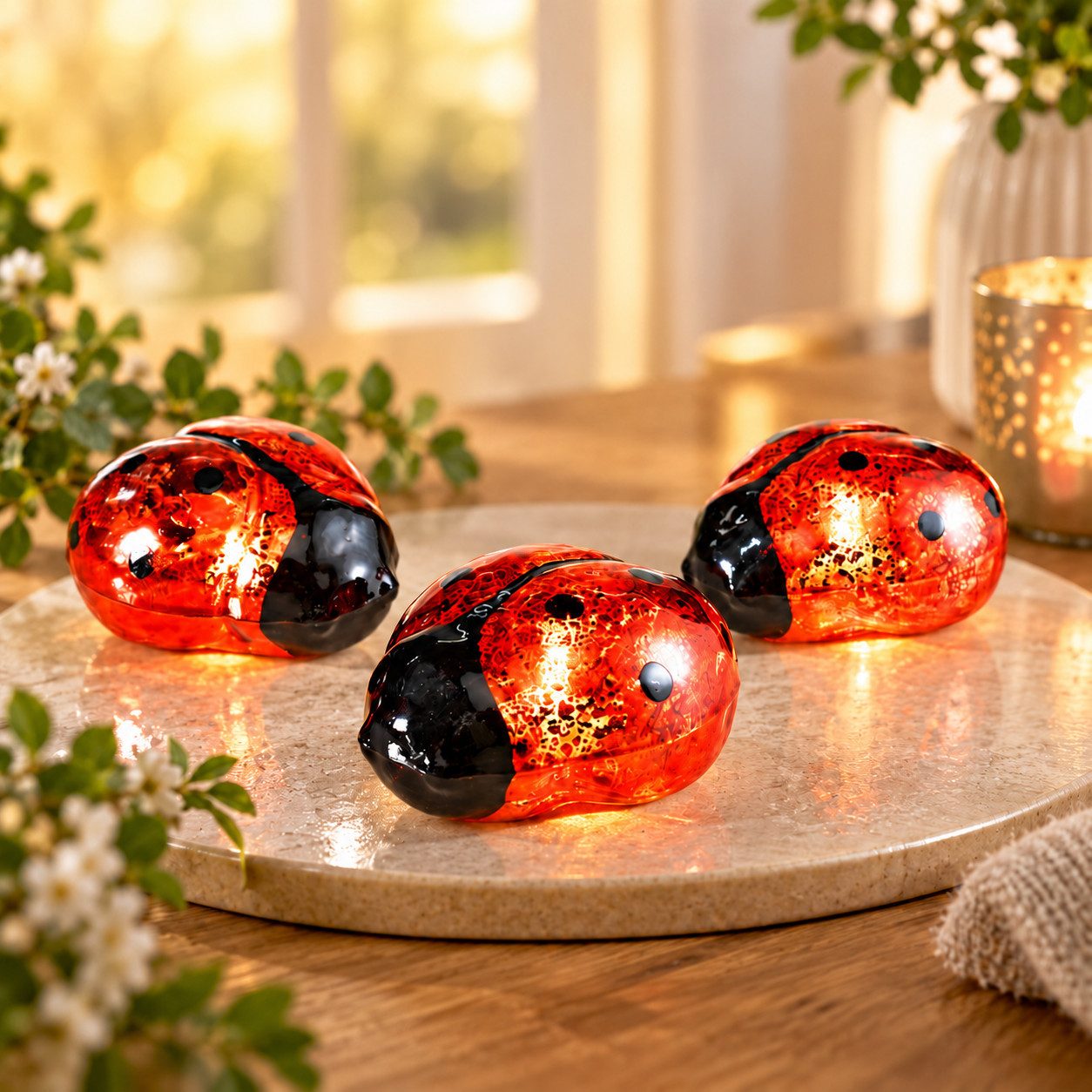 Weltbild LED-Dekofigur LED Glückskäfer 3er Set Dekofiguren Glasfiguren Dekoration, Weihnachtsdeko Figuren LED Beleuchtung Tischdeko Wohndeko