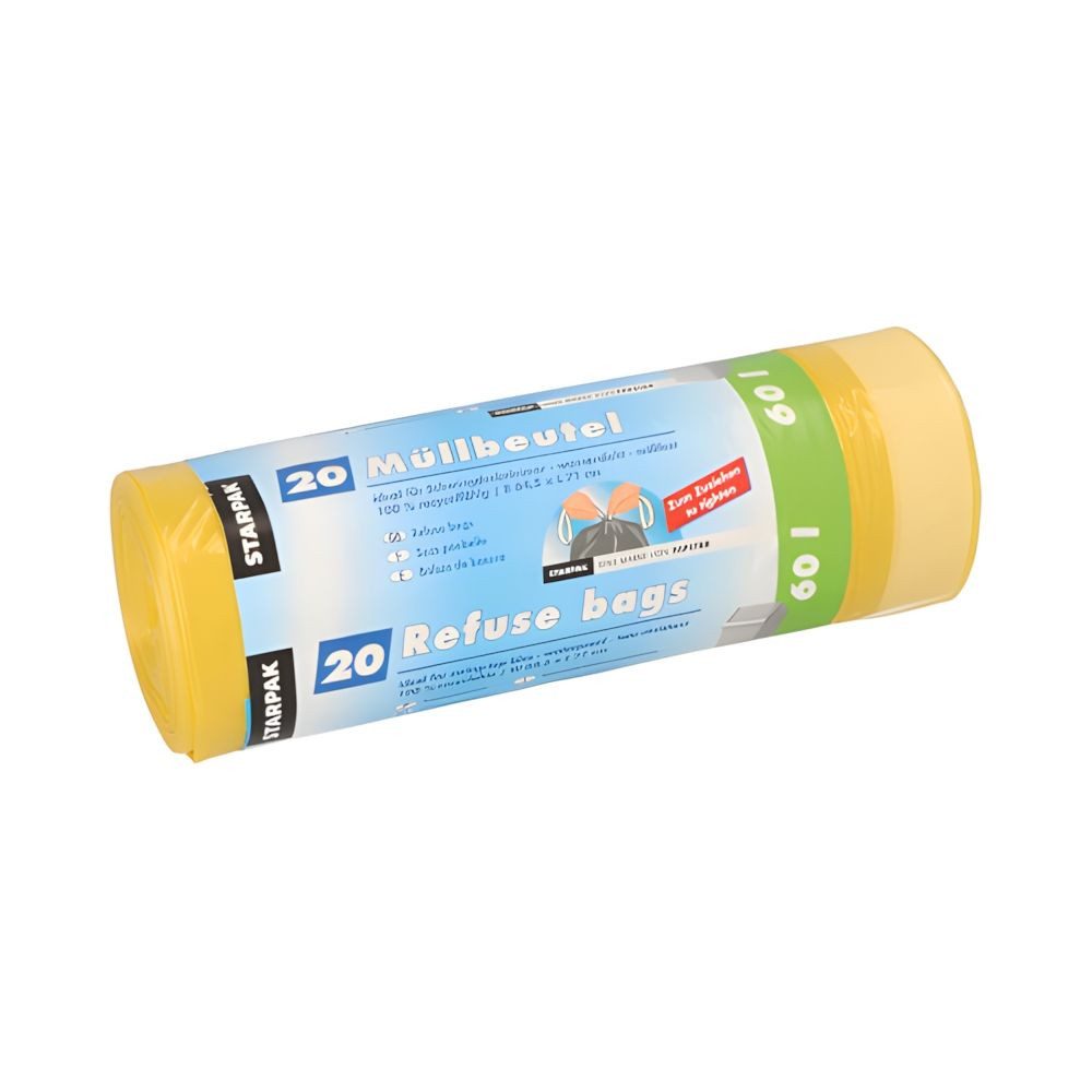 PAPSTAR Müllbeutel Müllbeutel mit Zugband, LDPE 60 l 71 cm x 64,5 cm gelb 20 my 20 Stk