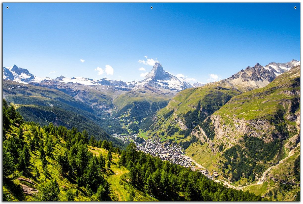 Wallario Sichtschutzzaunmatten Sommerliches Alpenpanorama
