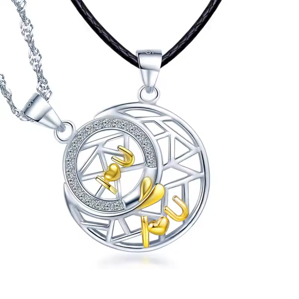 ELLAWIL Partnerkette 2-teilige Partnerkette Stern & Halbmond Liebeskette Pärchenkette (Damen / Kettenlänge 40 cm, Herren / Kettenlänge 54 cm, Sterlingsilber 925 /GESCHENKIDEE / Valentinstag), inklusive Geschenkschachtel