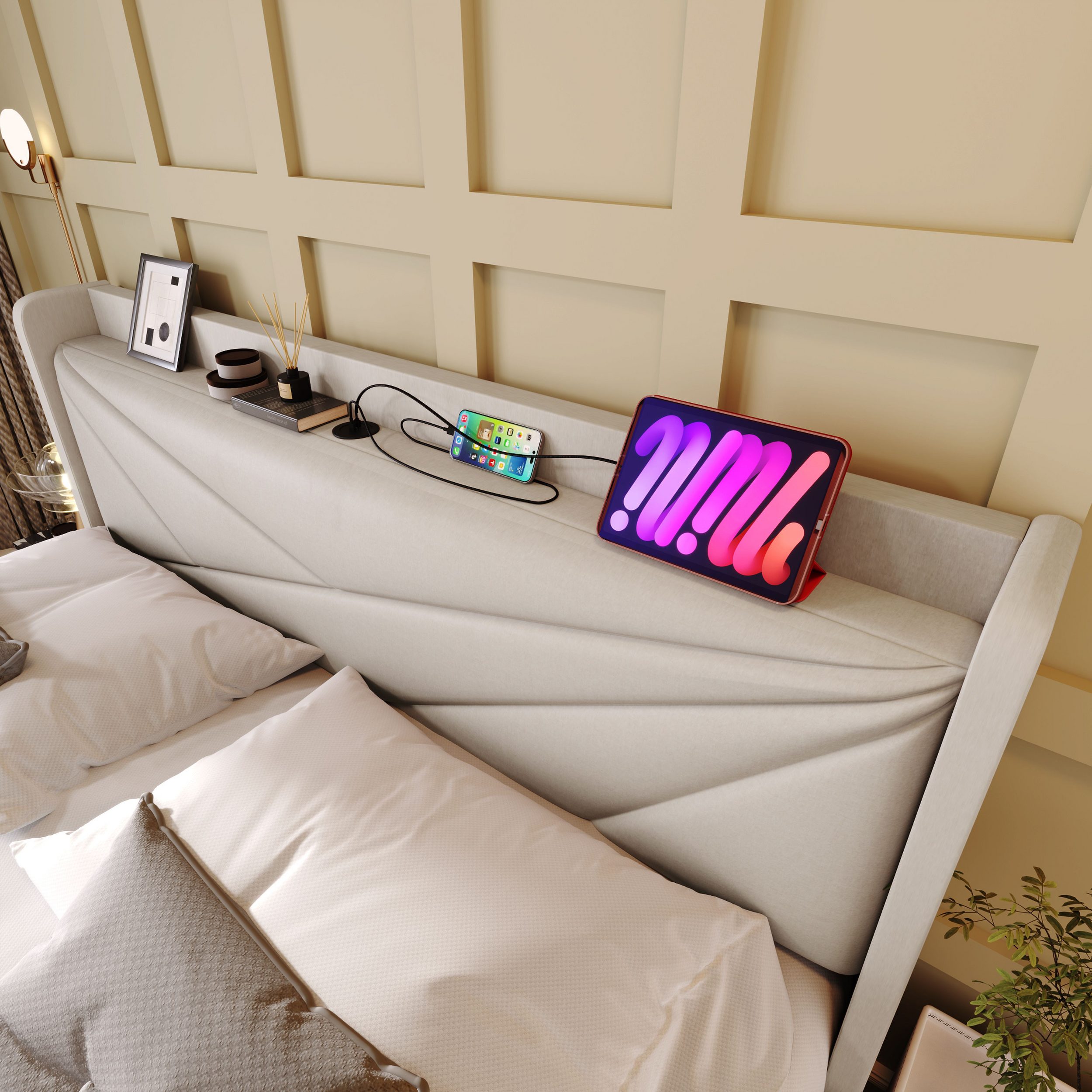 Polsterbett Stauraumbett Jugendbett 140x200 cm Beige von BLINGBIN