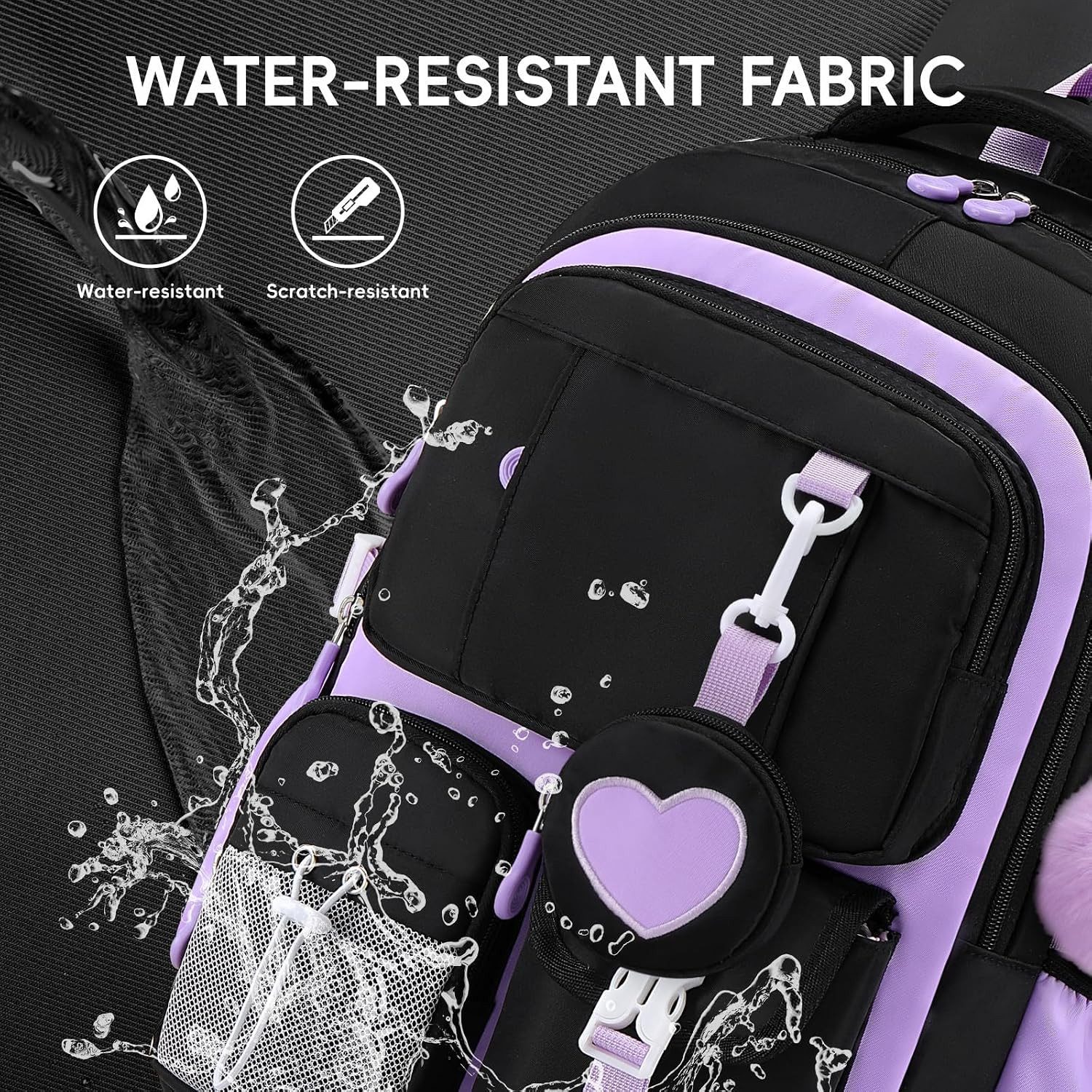 MOPUEA Schulrucksack Schultasche Mädchen Teenager Kawaii 23 L für 3.-7. Klasse (Schulrucksack-Set mit Lunch Tasche und Federmäppchen, 4-tlg., Mit Schulrucksack Lunch Tasche Federmäppchen und Geldbörse), Leicht Wasserabweisend Großes Fassungsvermögen Ergonomisch