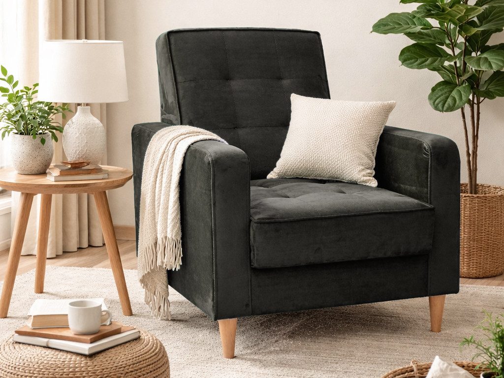 Beautysofa Sessel Bamako im skandinavischen Stil (Flaschengrün oder Khaki-grau, Sitzhöhe: 44 cm), Polstersessel mit Armlehnen
