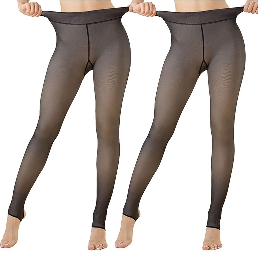 HoyoLee Feinstrumpfhose 2 Paar Thermo Strumpfhose für Damen Winter Feinstrumpfhose Pantyhose Wärmend Legging Gefütterte Plüschstrümpfe Größen Fleece Durchscheinend
