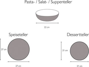 CreaTable Teller-Set Schiefer Black (12-tlg), 4 Personen, Steinzeug, robuste, kratzfeste, seidenmatte Glasur