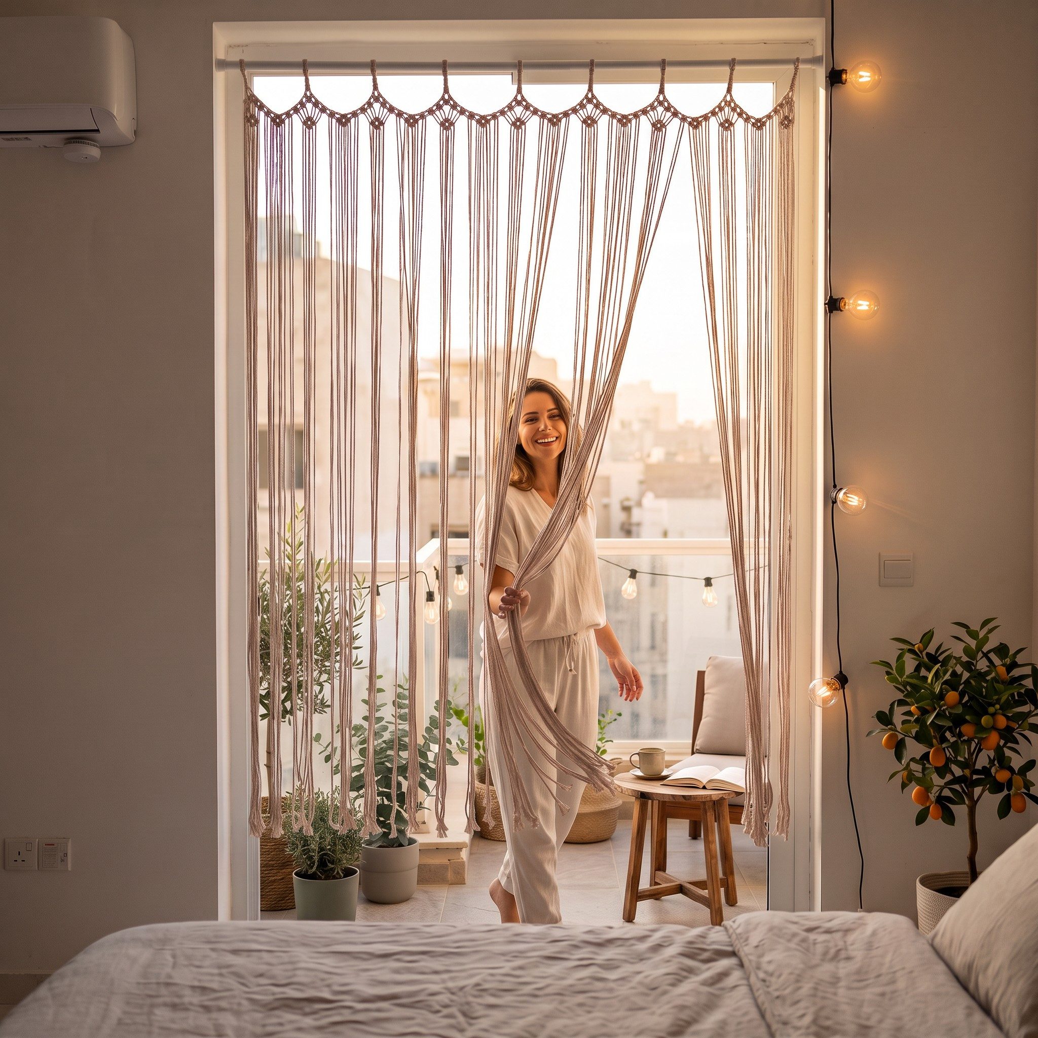 Cozyor Türvorhang Makramee Vorhang Boho 100x200 cm für Tür, Fenster, Balkon & Wohnwagen (1 St), Schlaufen, 100% Baumwolle, mit Vorhangstange zum Klemmen Wandtep – Bild 5 von 5