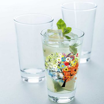 GRAVURZEILE Glas Wasserglas mit UV-Druck im Vier Jahreszeiten Design, Glas