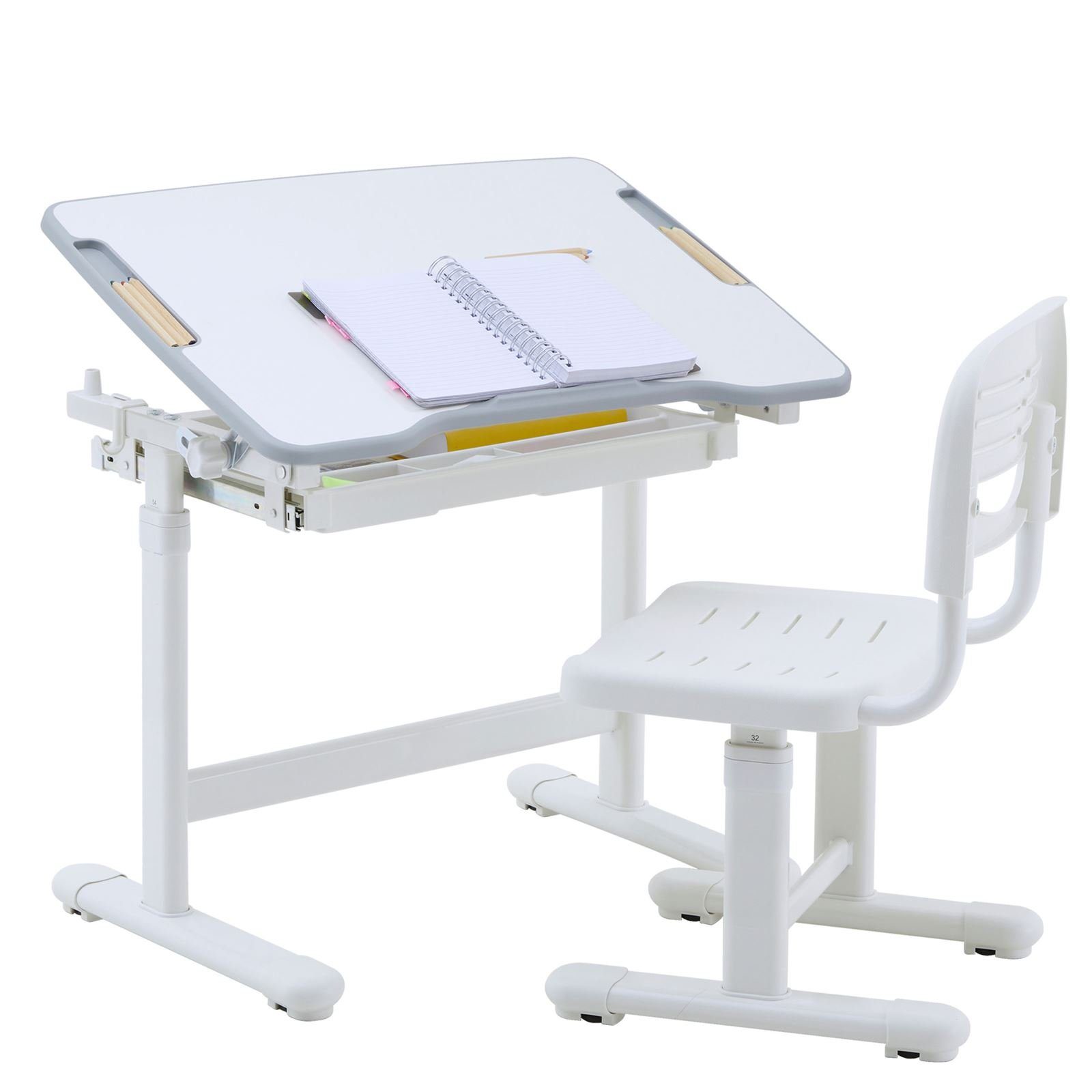 CARO-Möbel Schreibtisch TUTTO, Kinderschreibtisch mit Stuhl in weiß/weiß höhenverstellbar und neigbar